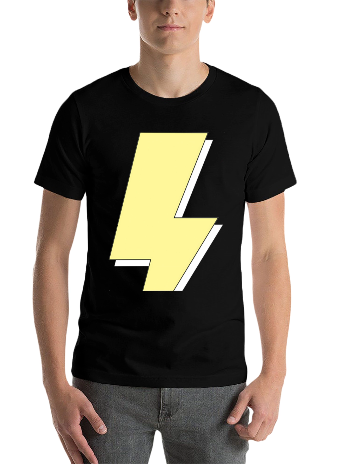 Black Lightning Bolt Graphic Tee - Black Crew Neck Shirt view 7