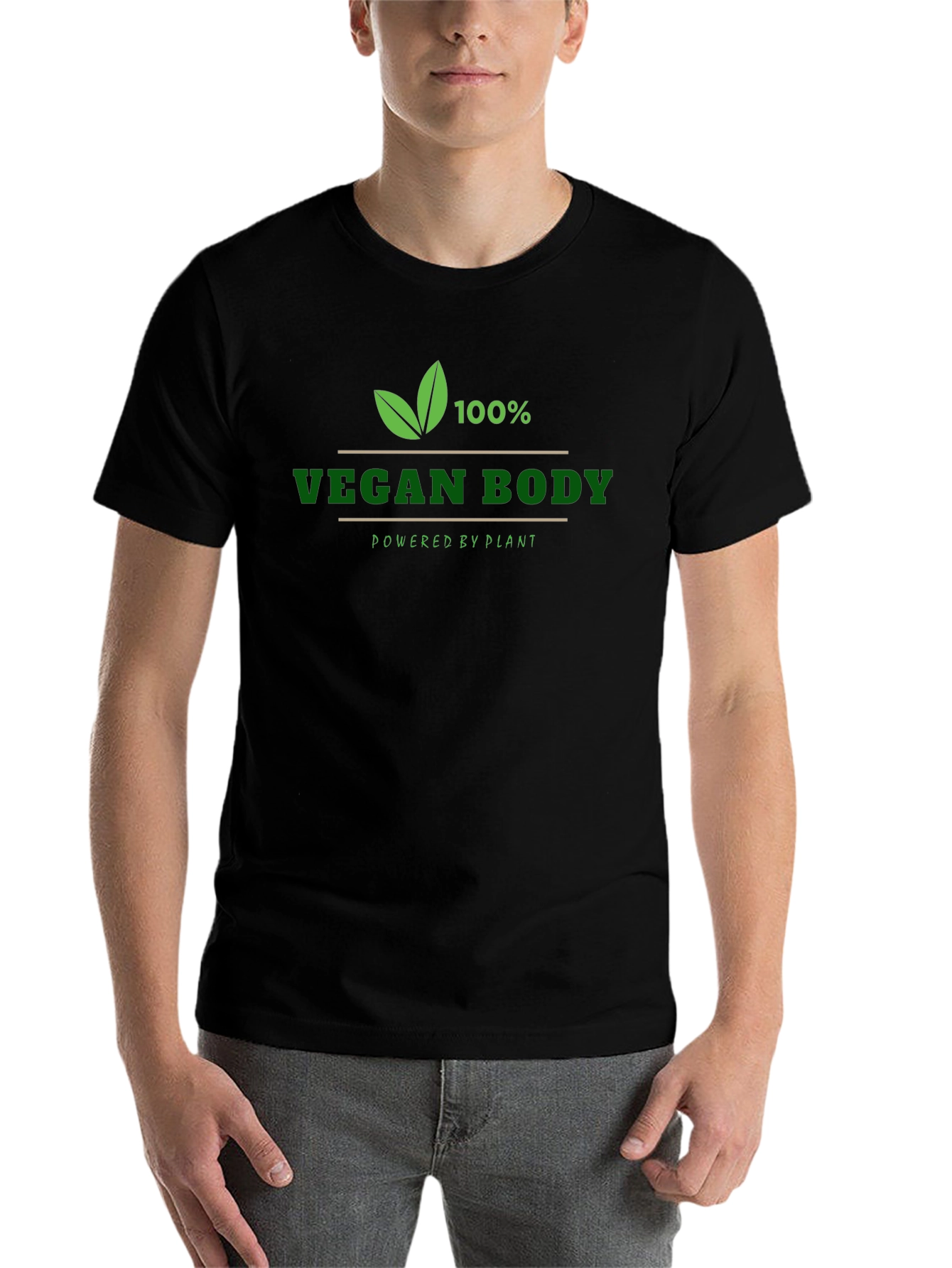Black Vegan Body T-Shirt - Powered by Plants - Black view 7