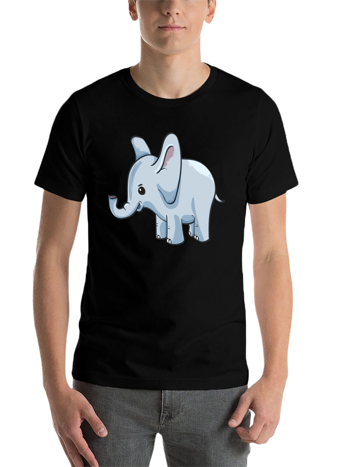 Black Cute Elephant Graphic Tee - Black Cotton Blend view 7