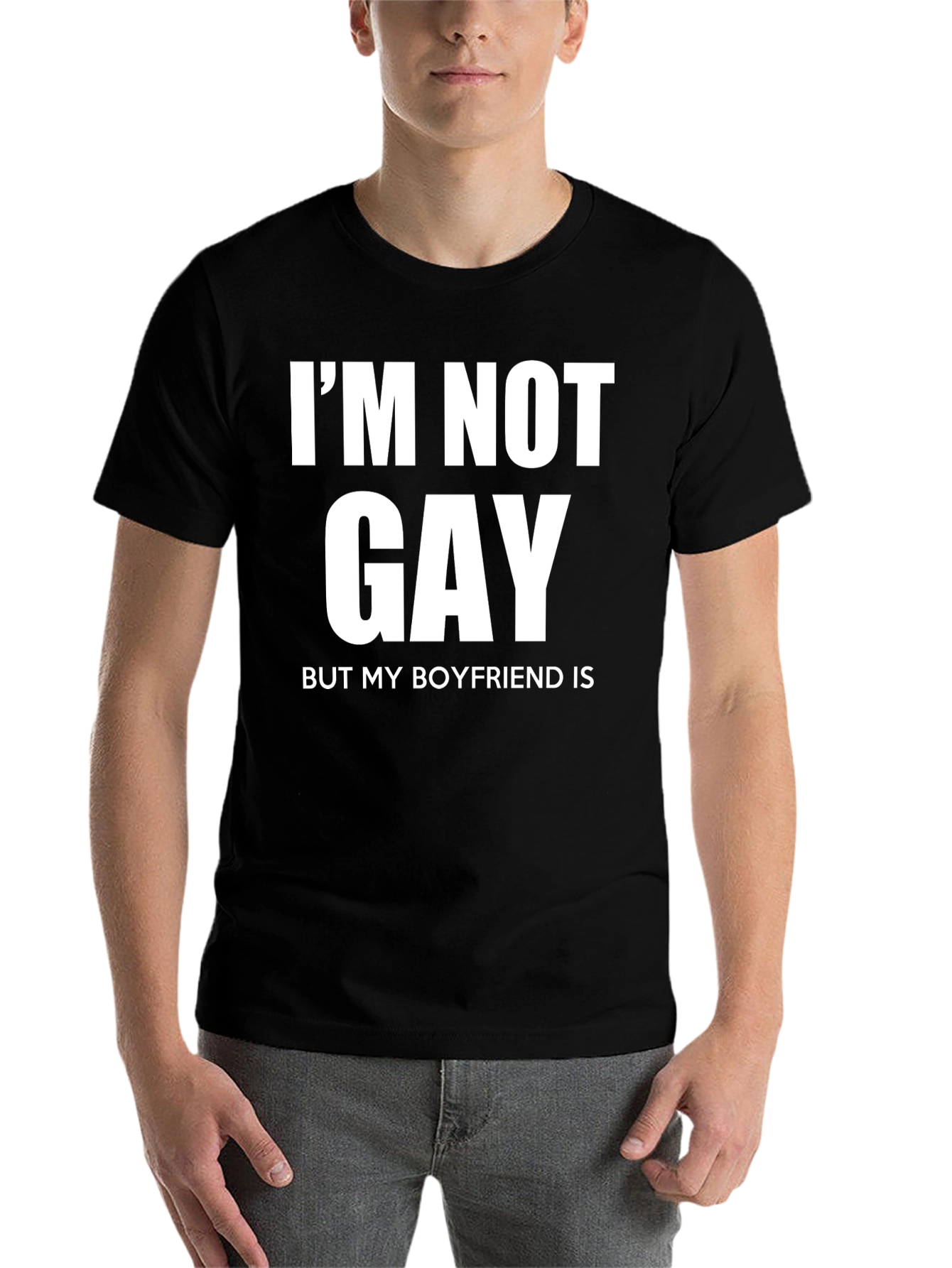 Black Funny I'm Not Gay But My Boyfriend Is T-Shirt view 7