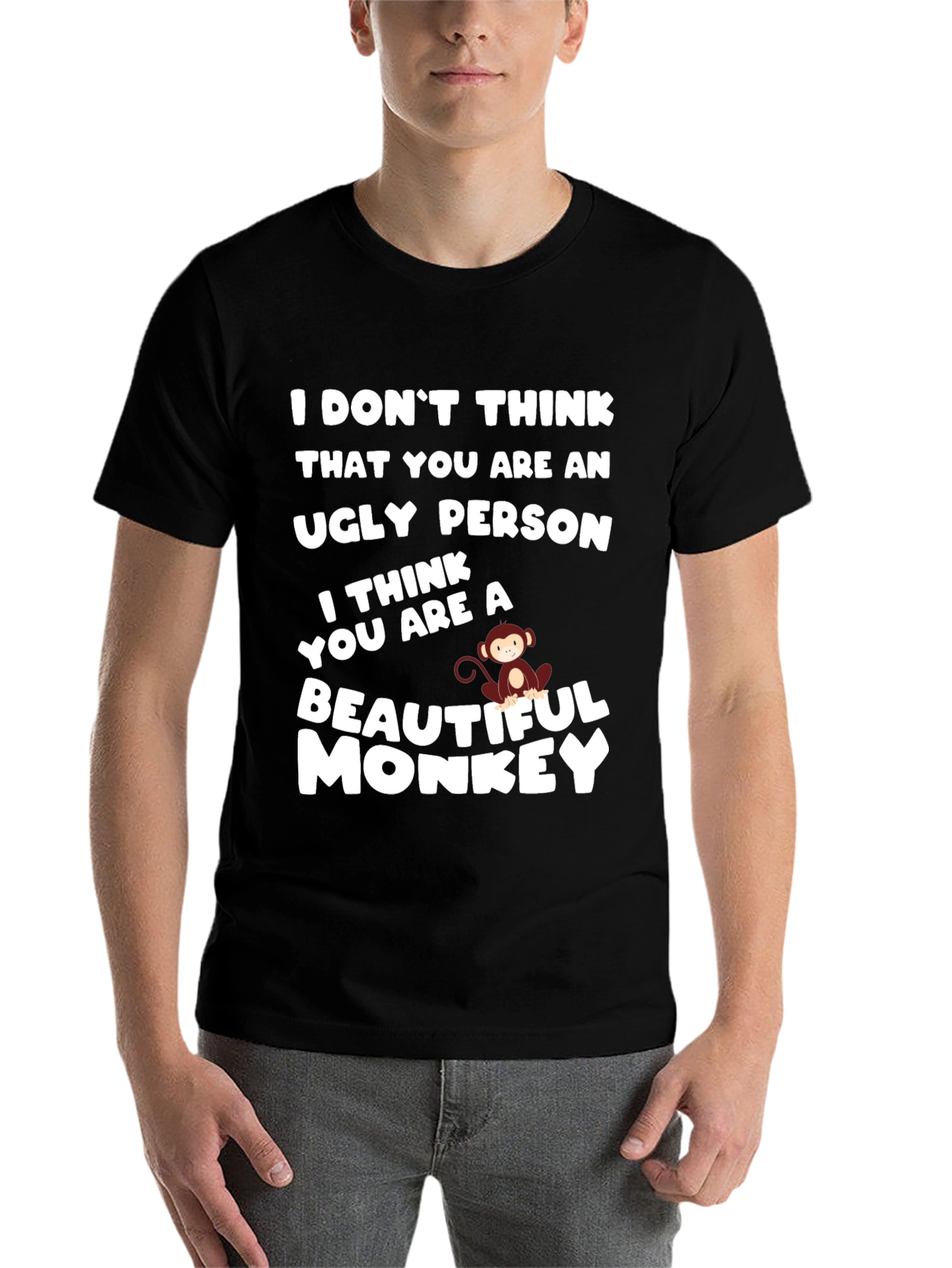 Black Funny Monkey T-Shirt - Beautiful Monkey Design view 7