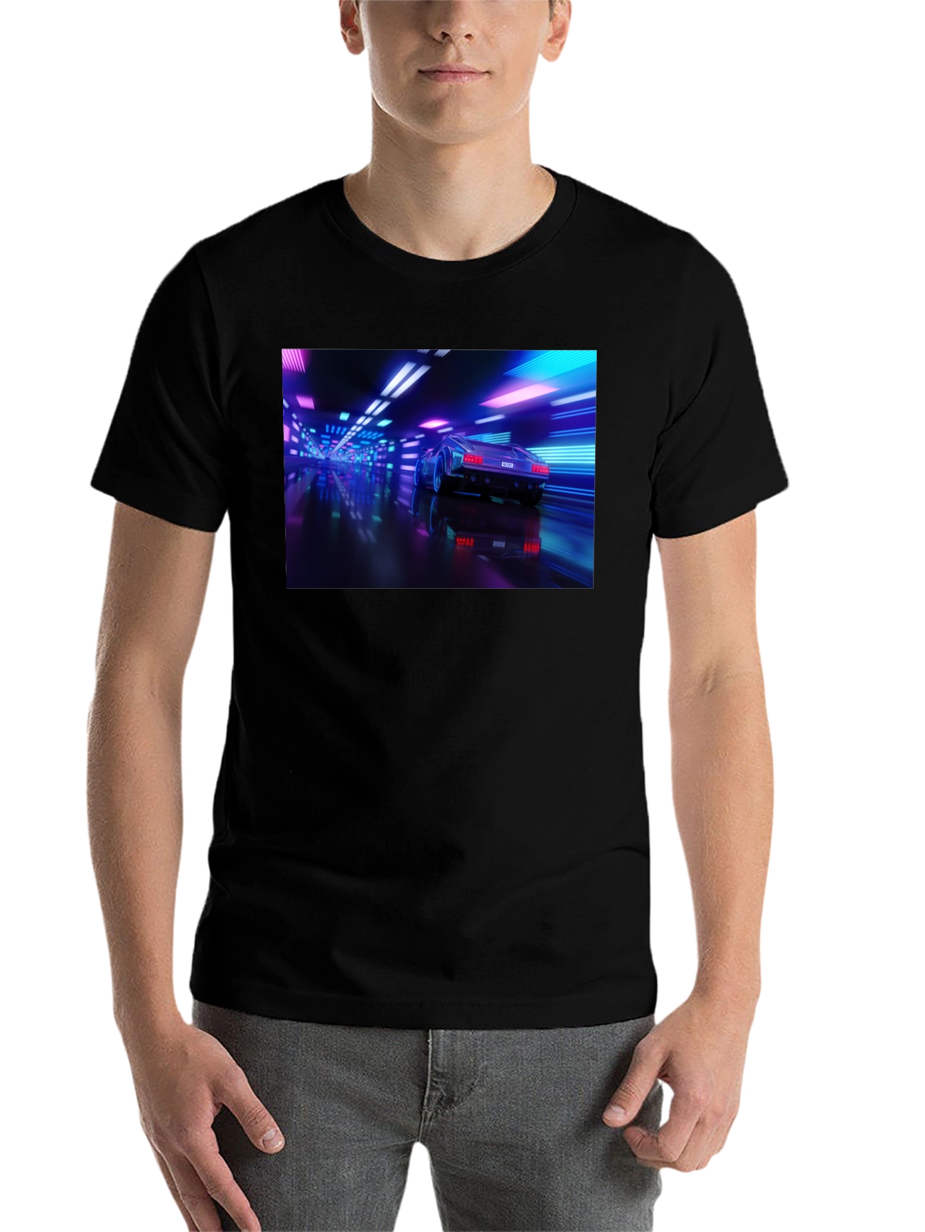 Black Neon Car T-Shirt - Futuristic Style view 7