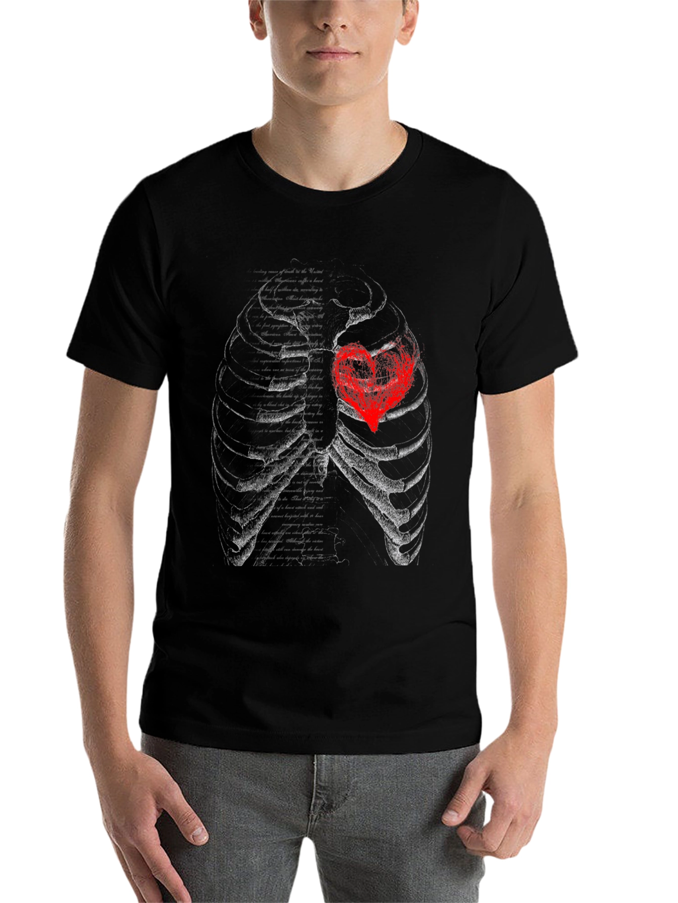 Black Anatomical Heart Rib Cage Graphic T-Shirt view 7