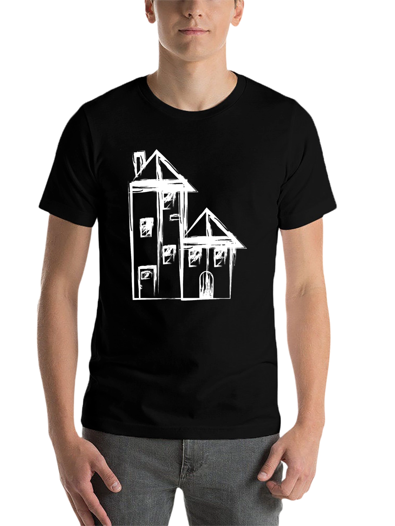 Black Abstract House Graphic Black Tee view 7