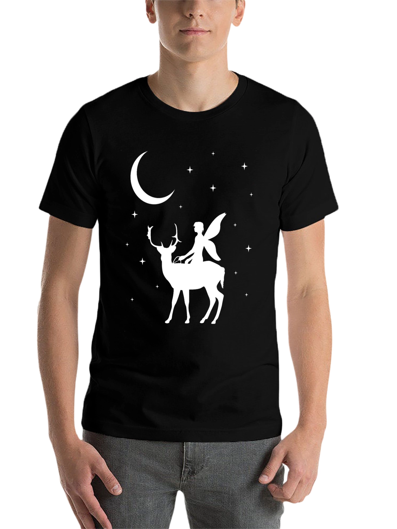 Black Fairy Riding Deer Black T-Shirt view 7