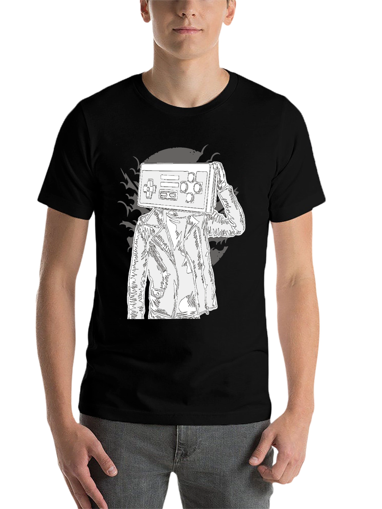 Black Retro Game Controller Head Graphic Tee view 7