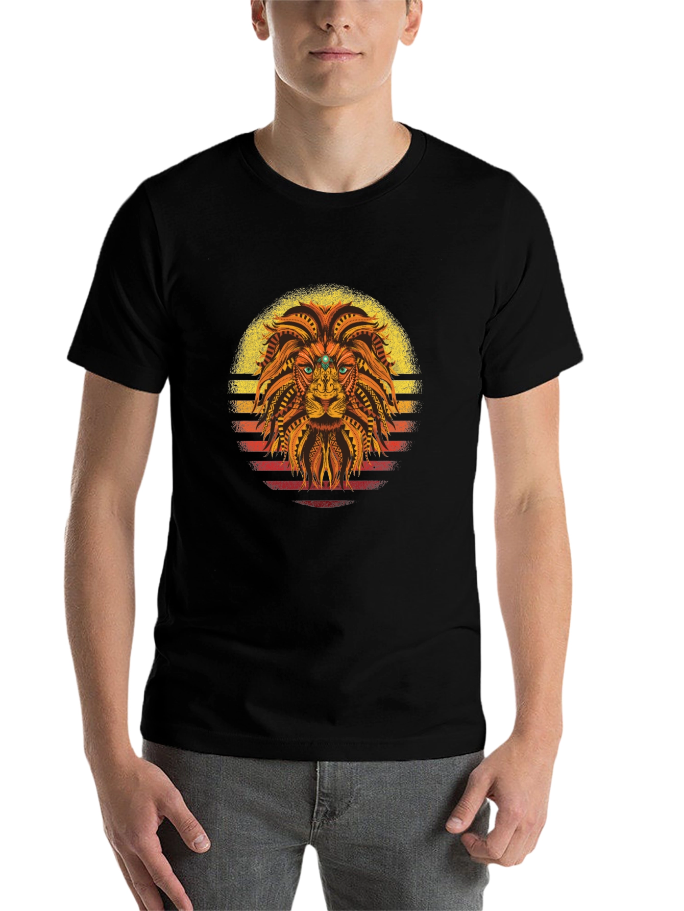 Black Tribal Lion Graphic Tee - Sunset Style view 7