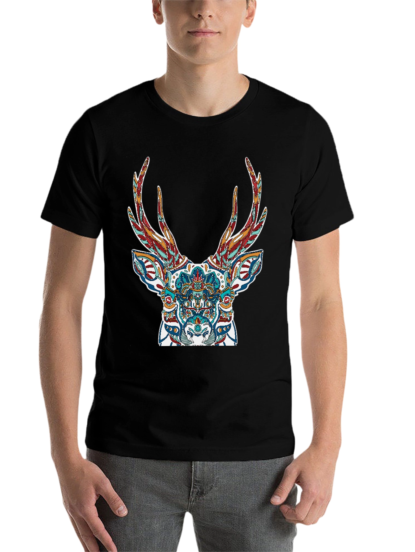 Black Deer Graphic Tee - Stylish Men's Black T-Shirt view 7