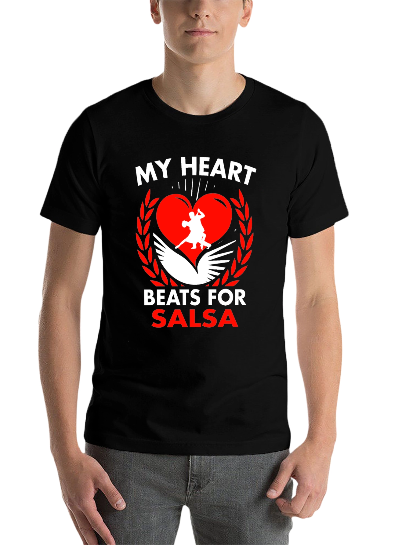 Black Salsa Dance Heartbeat T-Shirt view 7