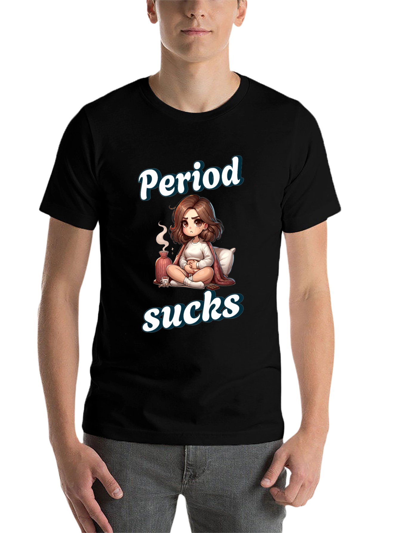 Black Period Sucks Cartoon T-Shirt - Comfortable & Funny view 7