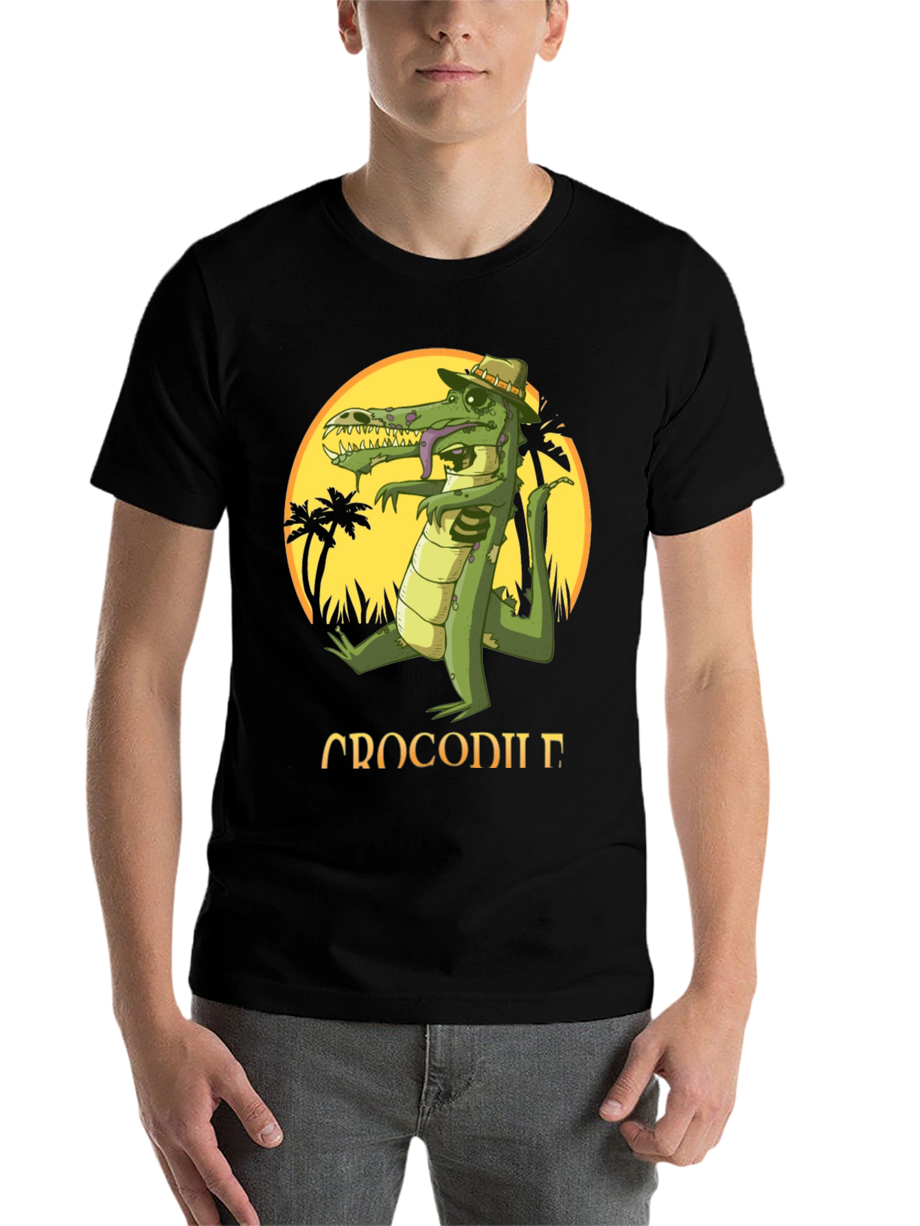 Black Cool Crocodile Cartoon Graphic T-Shirt view 7
