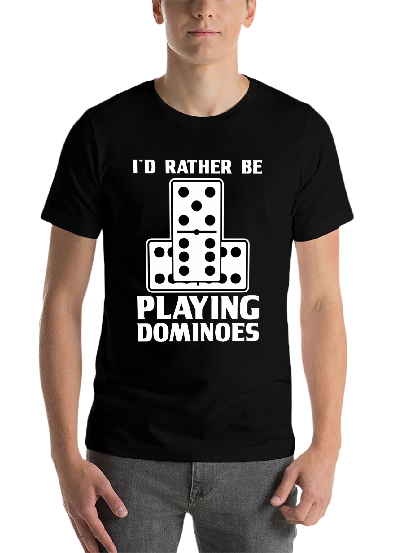 Black I'd Rather Be Playing Dominoes T-Shirt view 7