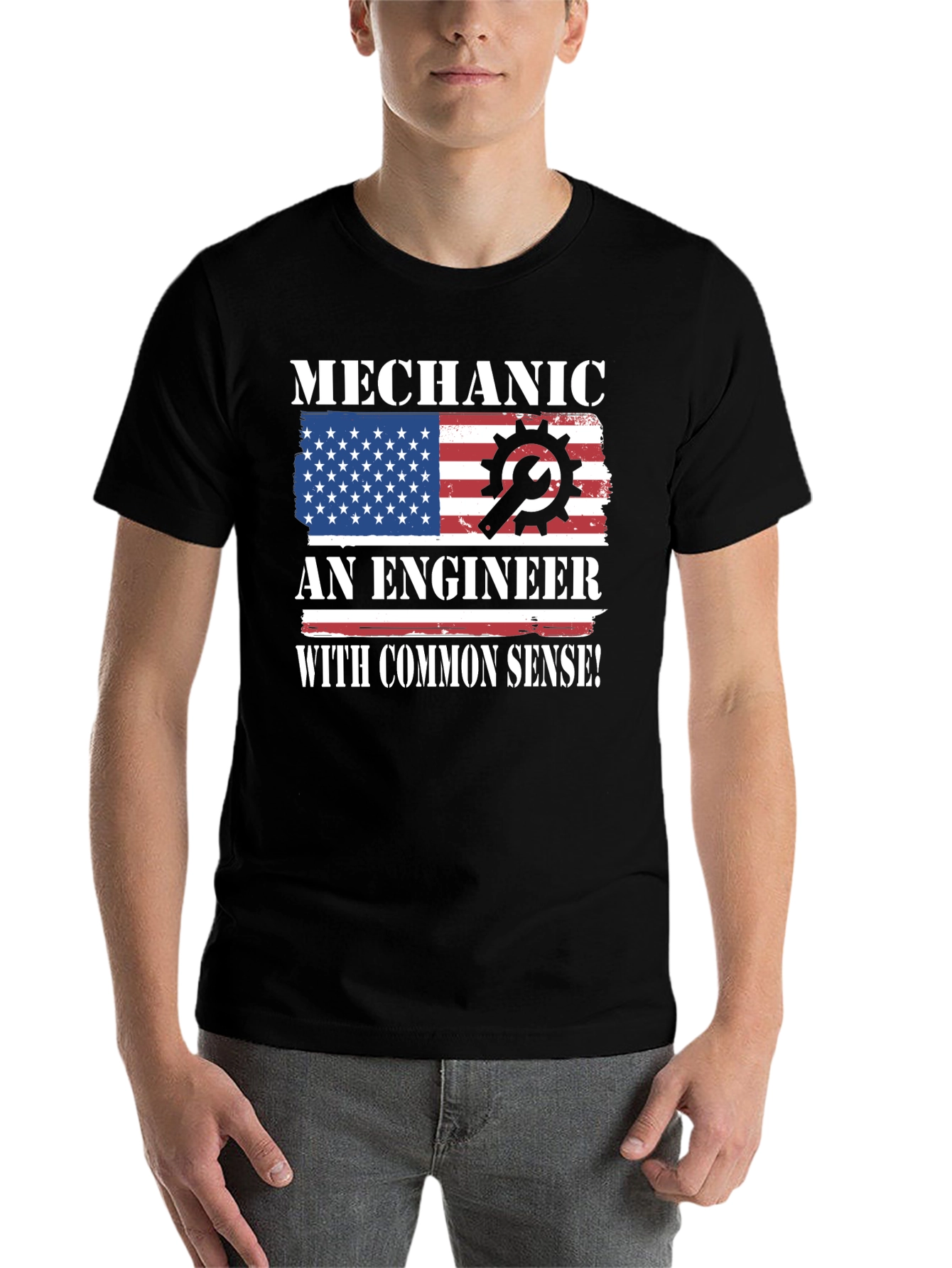 Black Mechanic Engineer Common Sense USA Flag Patriotic T-Shirt view 7