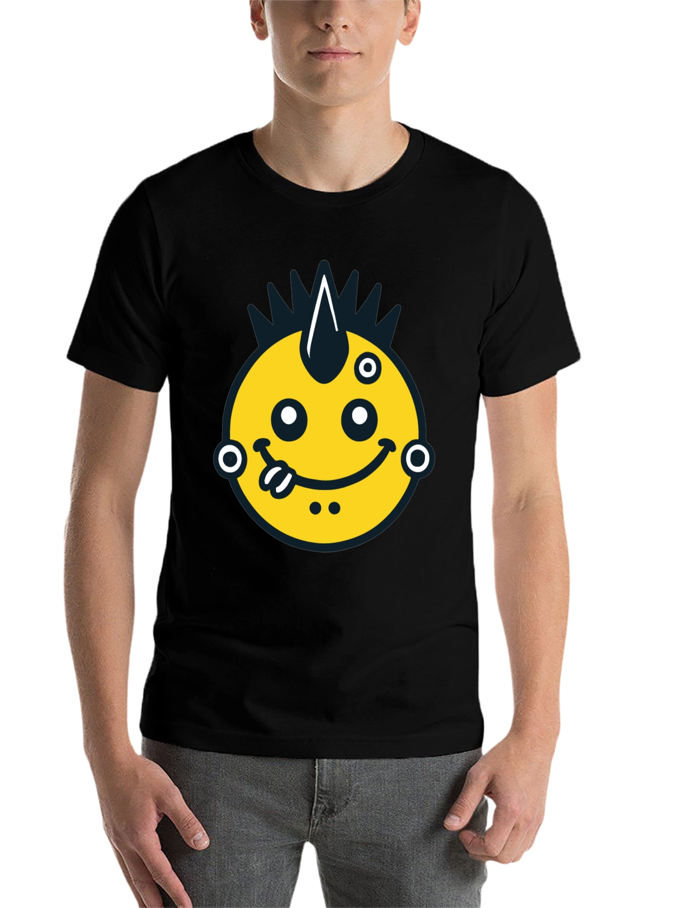 Black Funky Emoji Graphic Tee - Black Cotton T-Shirt view 7