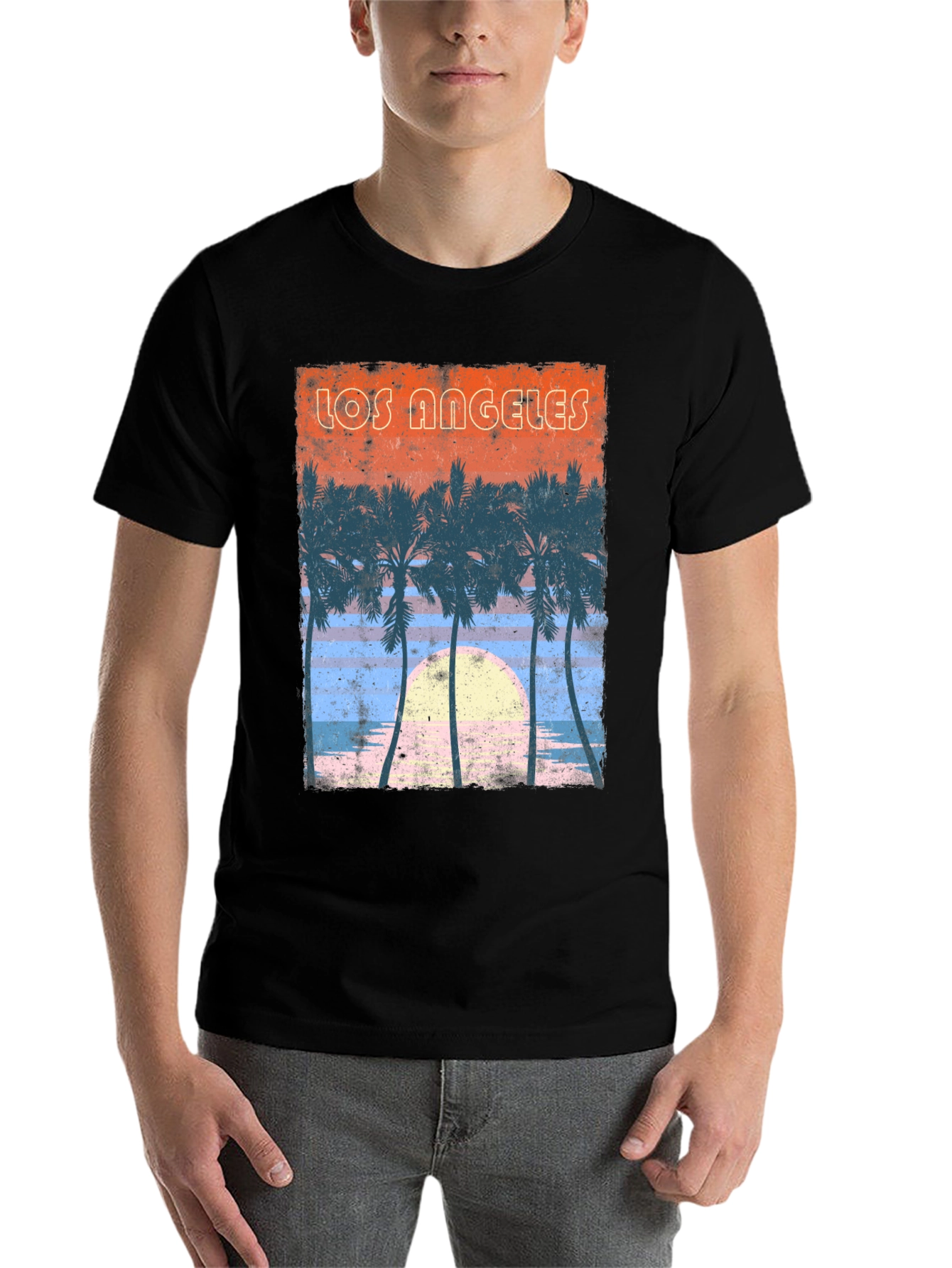 Black Los Angeles Sunset Palm Tree Graphic T-Shirt view 7