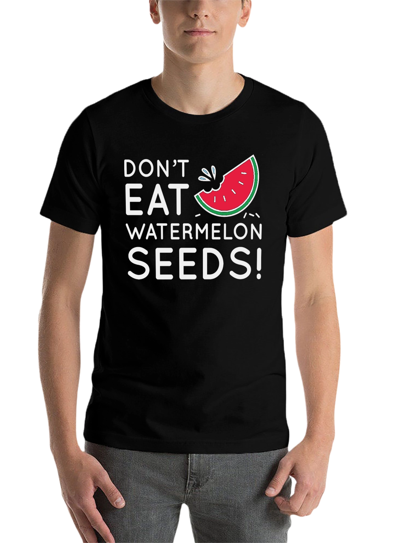 Black Funny "Don't Eat Watermelon Seeds!" Graphic Tee view 7