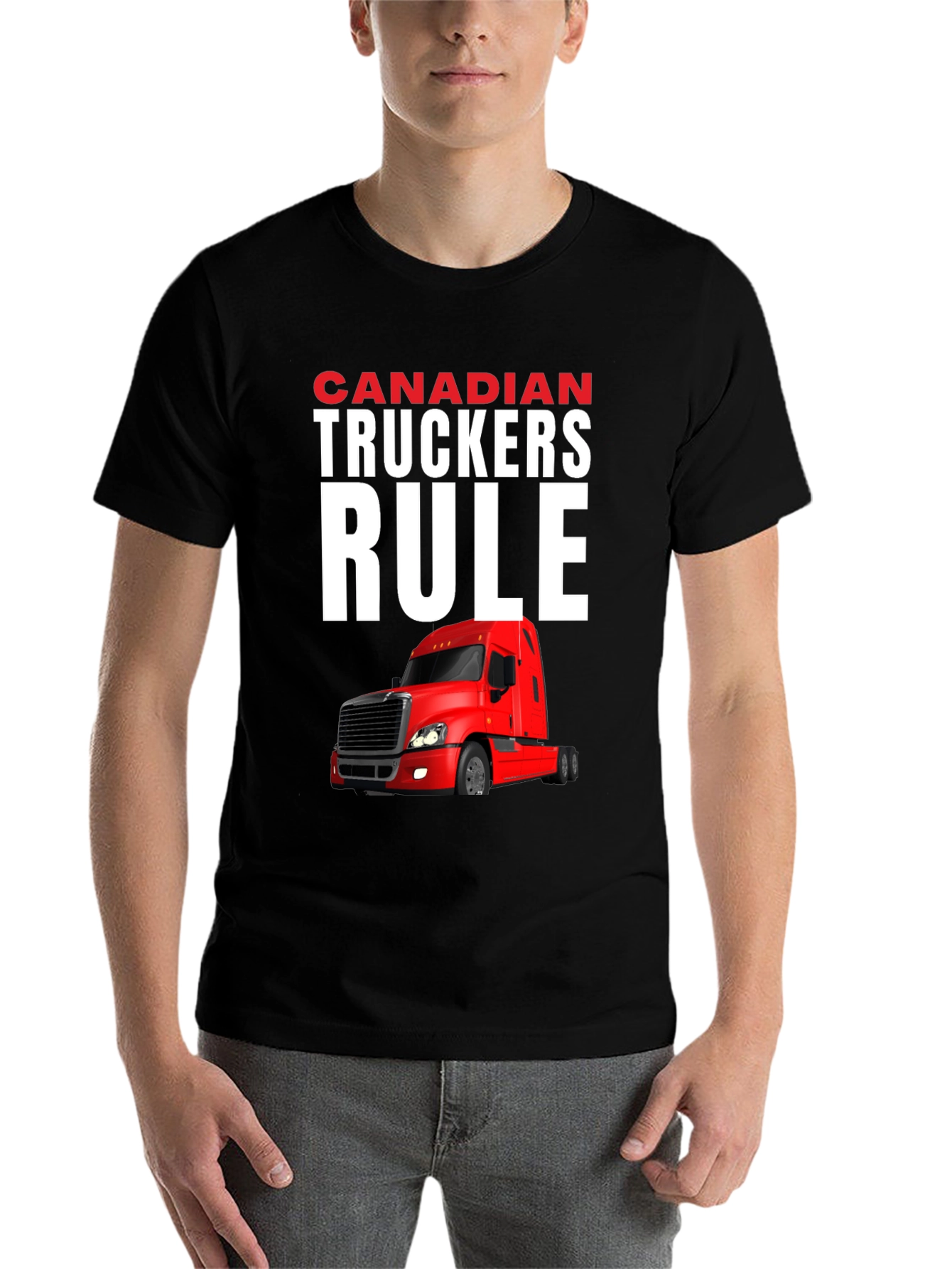 Black Canadian Truckers Rule Graphic T-Shirt view 7