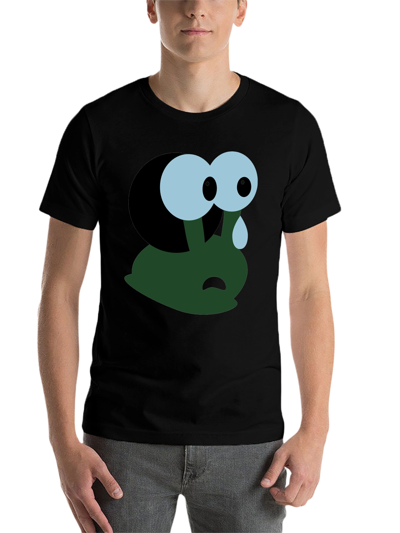 Black Sad Cartoon Character T-Shirt - Black view 7