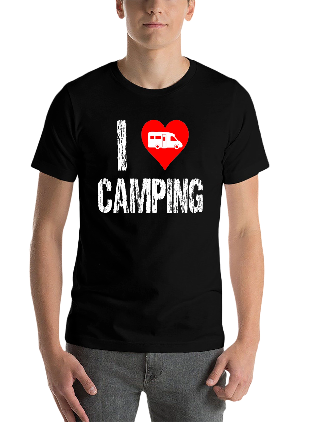Black I Love Camping T-Shirt - Camper Van Heart view 7