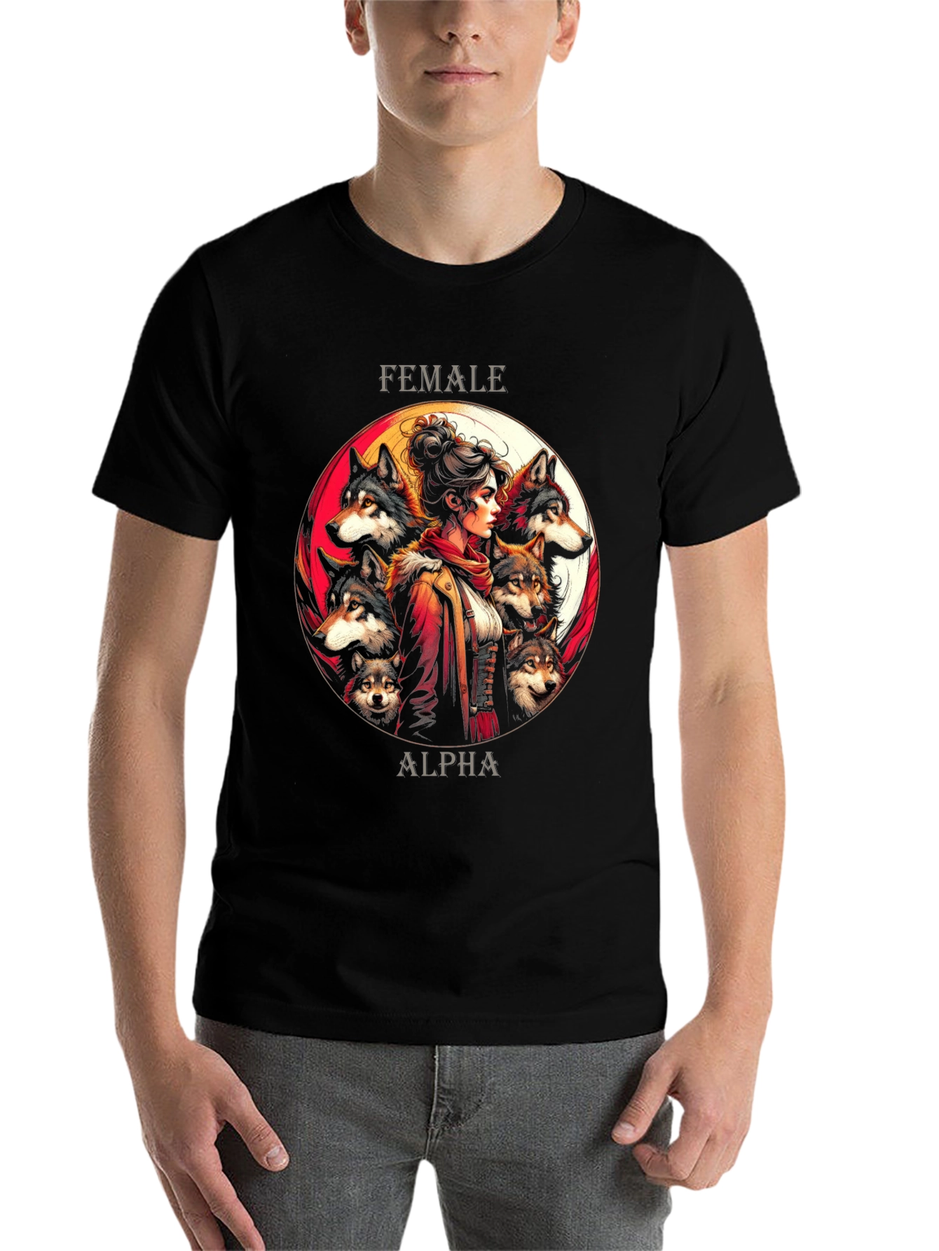 Black Female Alpha Wolf Pack T-Shirt - Graphic Tee view 7