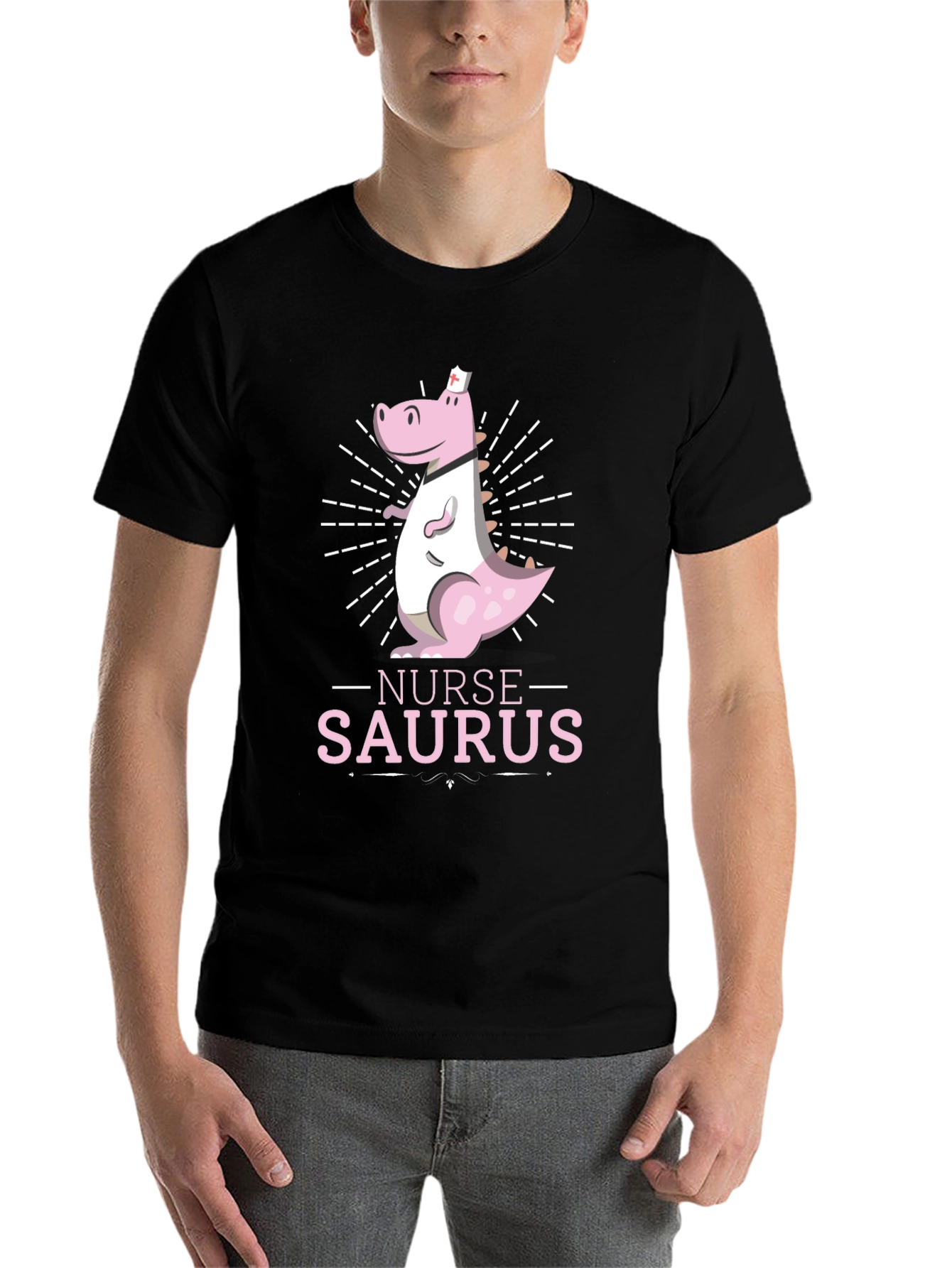 Black Nurse-Saurus T-Shirt - Dinosaur Nurse Apparel view 7