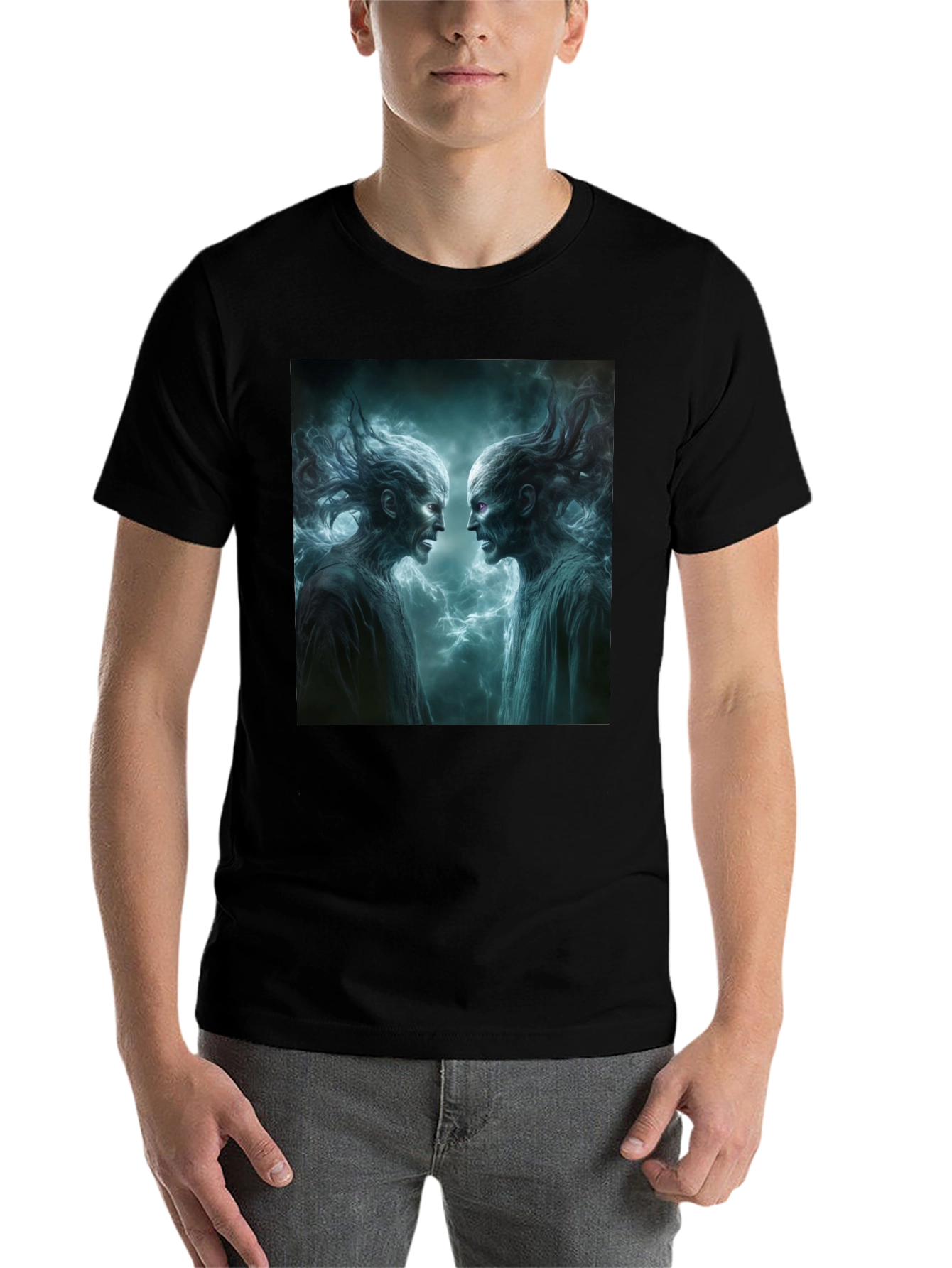 Black Black T-Shirt with Ghostly Spirits Graphic view 7