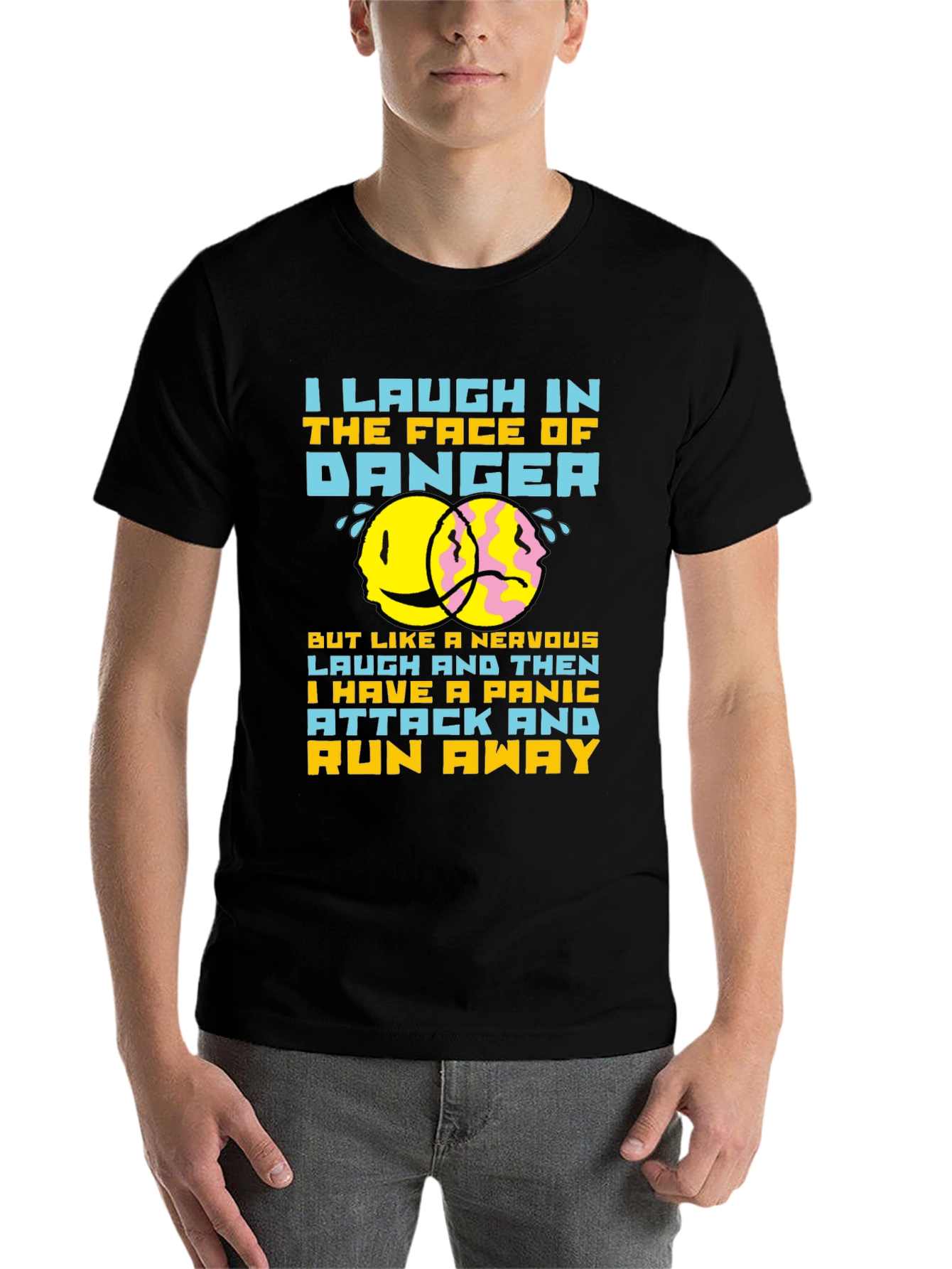 Black Humorous "Laugh In The Face of Danger" Graphic T-Shirt view 7