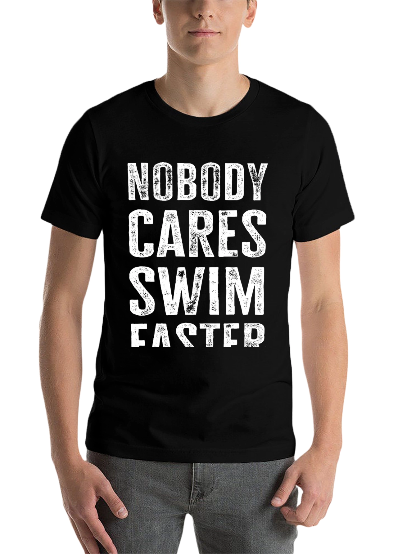 Black Swim Faster Graphic Tee - Unisex Black Cotton T-Shirt view 7