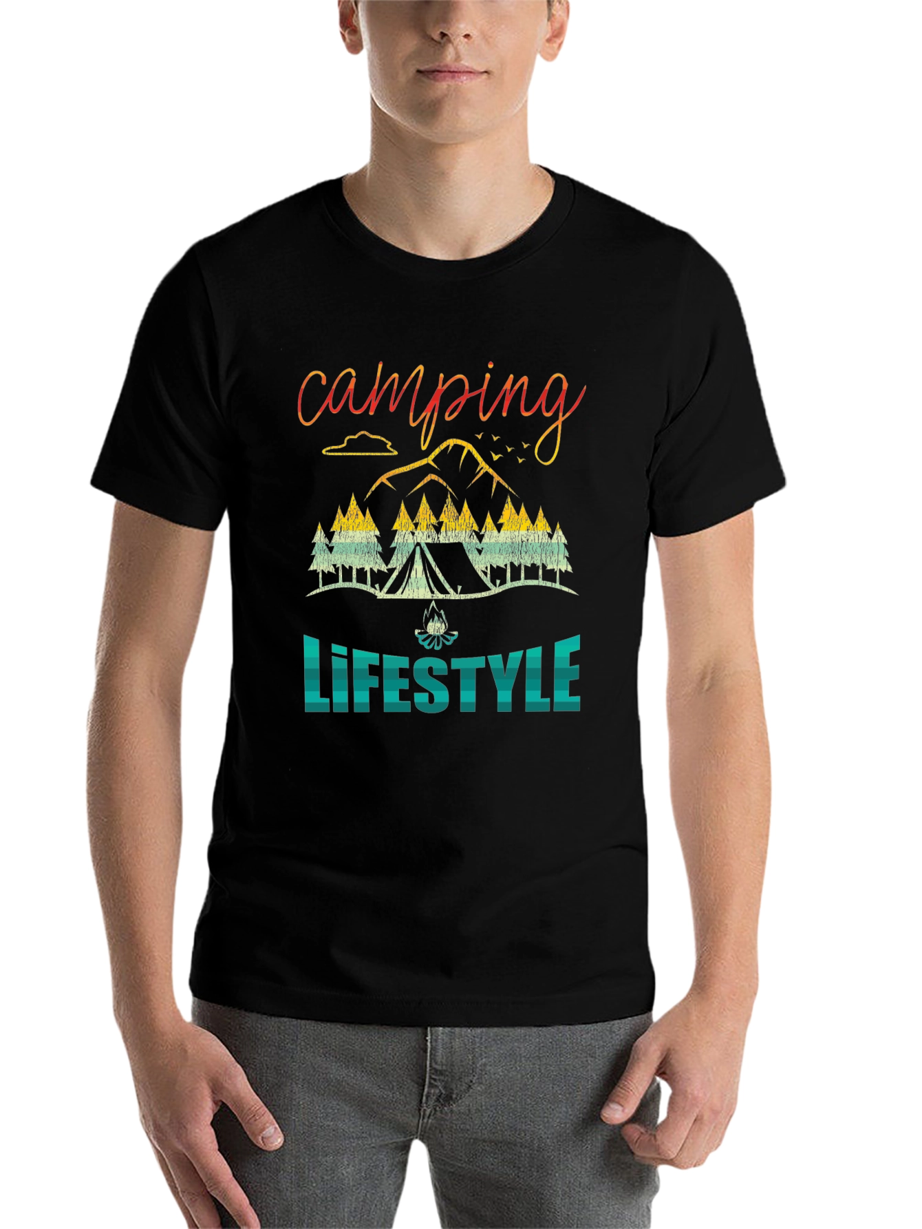 Black Camping Lifestyle Graphic Tee - Nature Adventure Shirt view 7