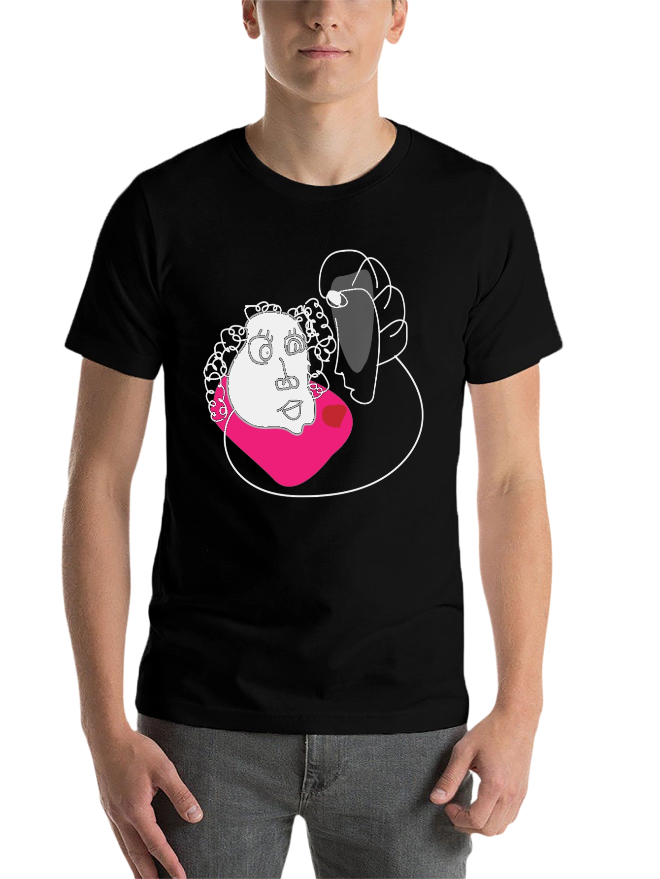 Black Abstract Face Graphic Black T-Shirt view 7