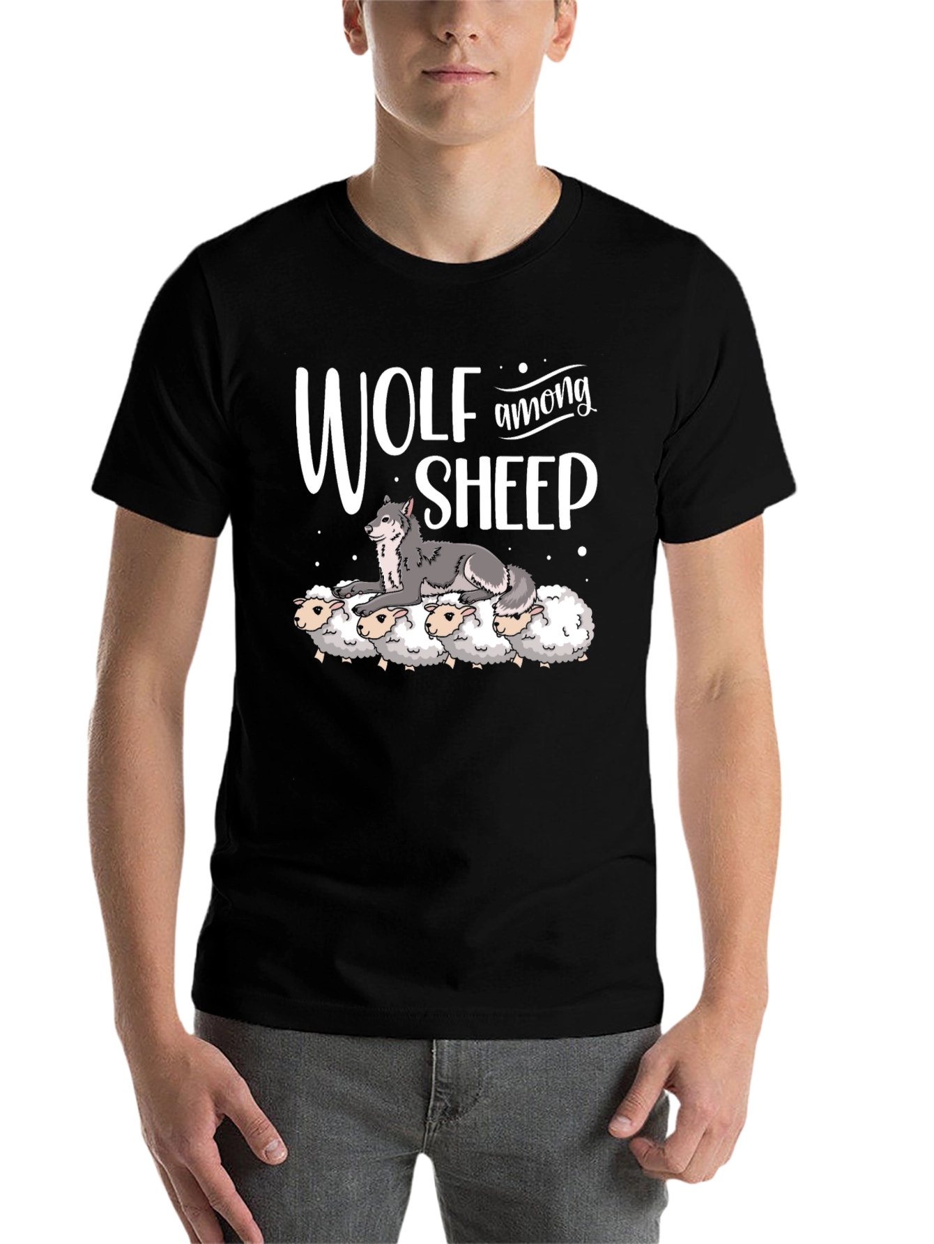 Black Wolf Among Sheep Graphic T-Shirt view 7