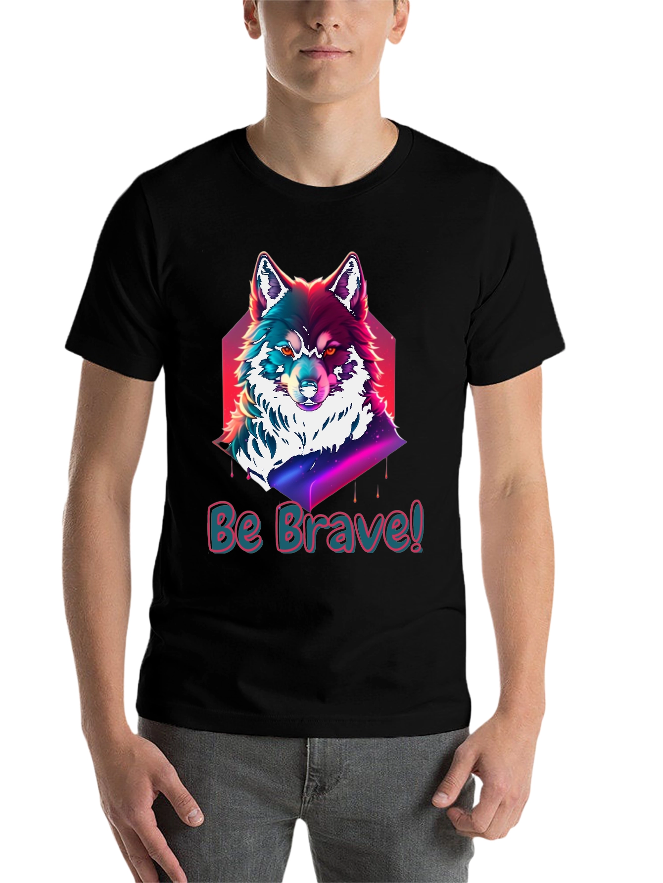 Black Be Brave Wolf Graphic Tee - Soft Cotton Comfort view 7