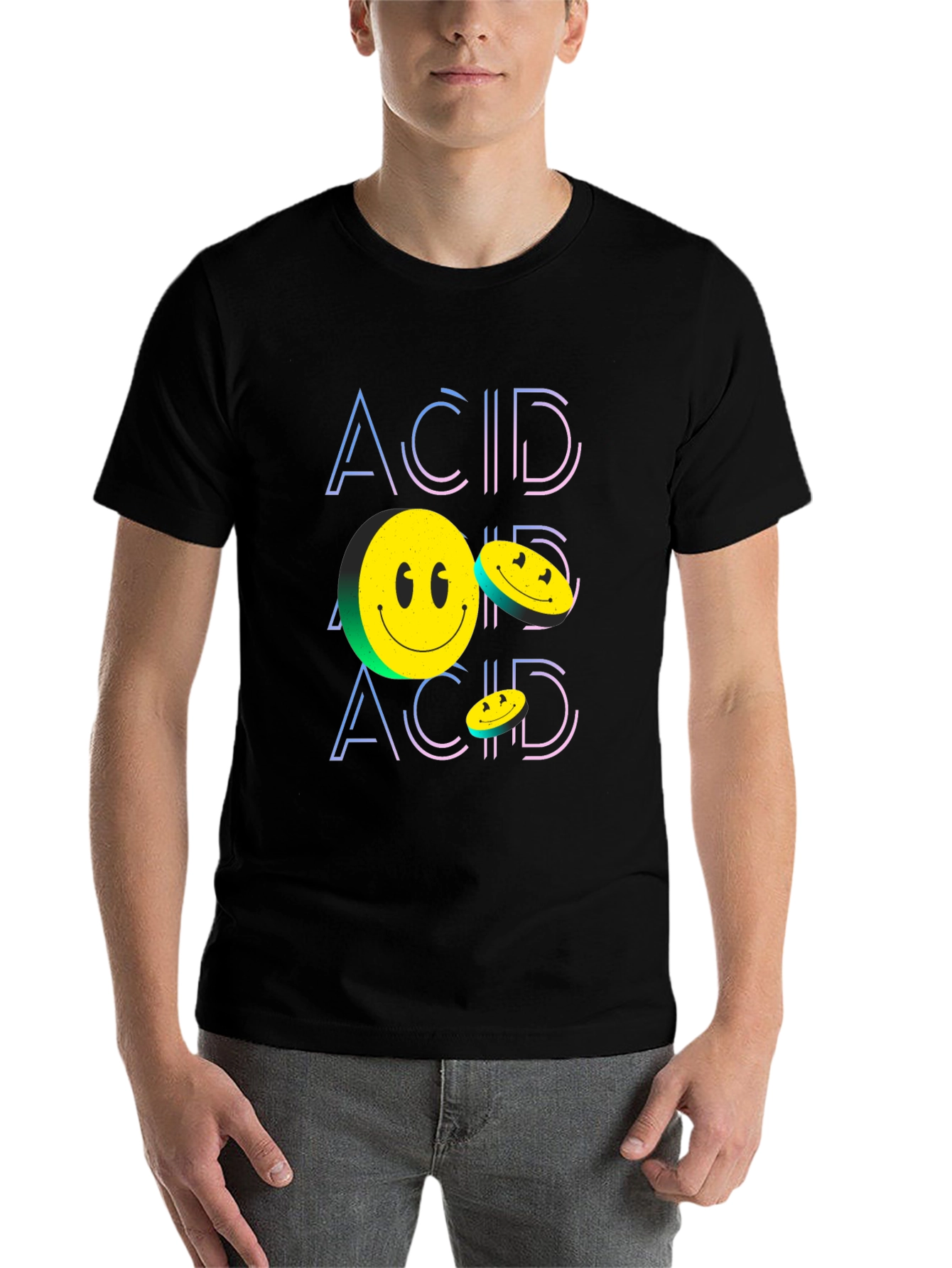Black Acid Smiley Face Black Graphic Tee view 7