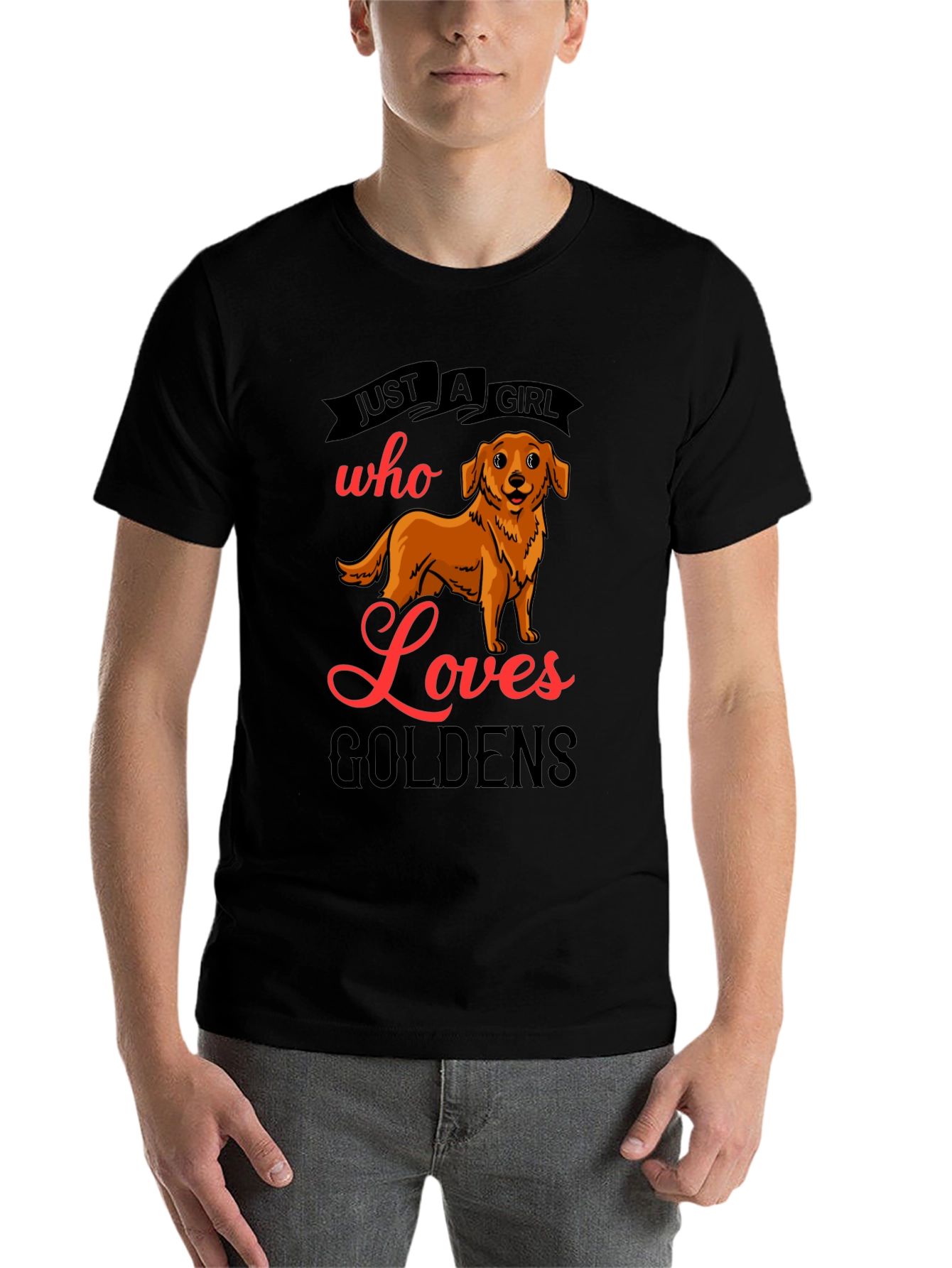 Black Golden Retriever Lover T-Shirt - "Just a Girl Who Loves Goldens" view 7