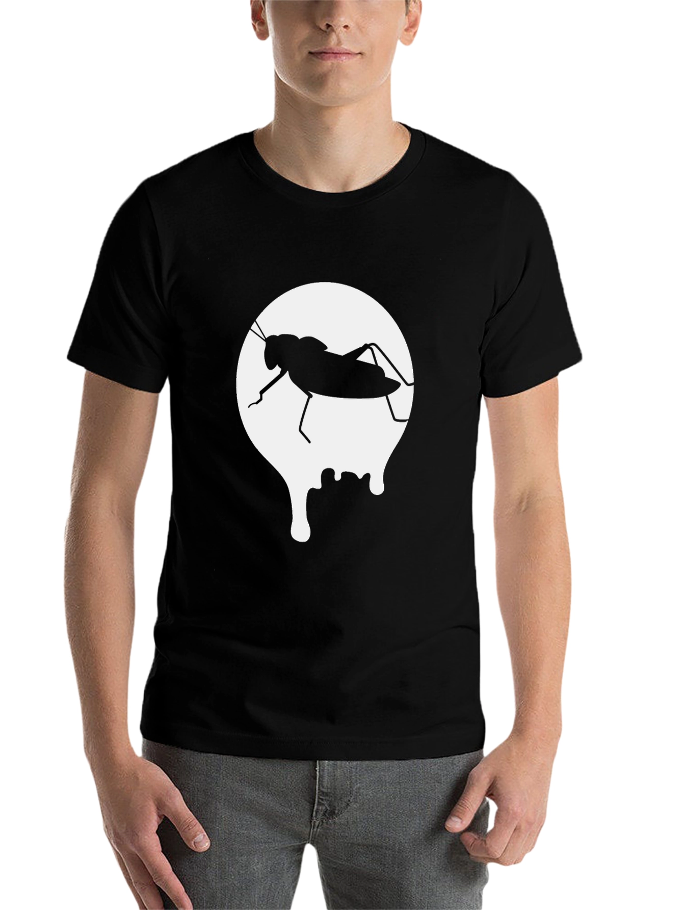 Black Grasshopper Drip Black Tee - Unique Graphic Design view 7