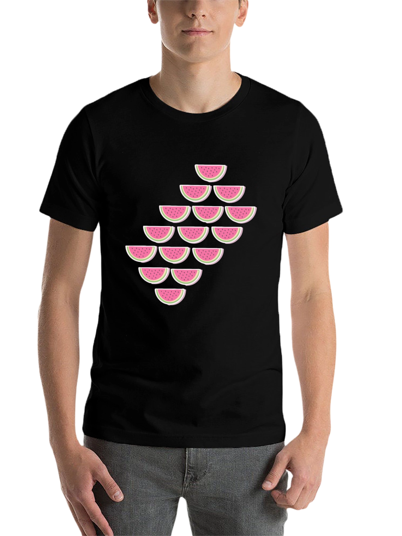 Black Watermelon Slice Pattern T-Shirt view 7