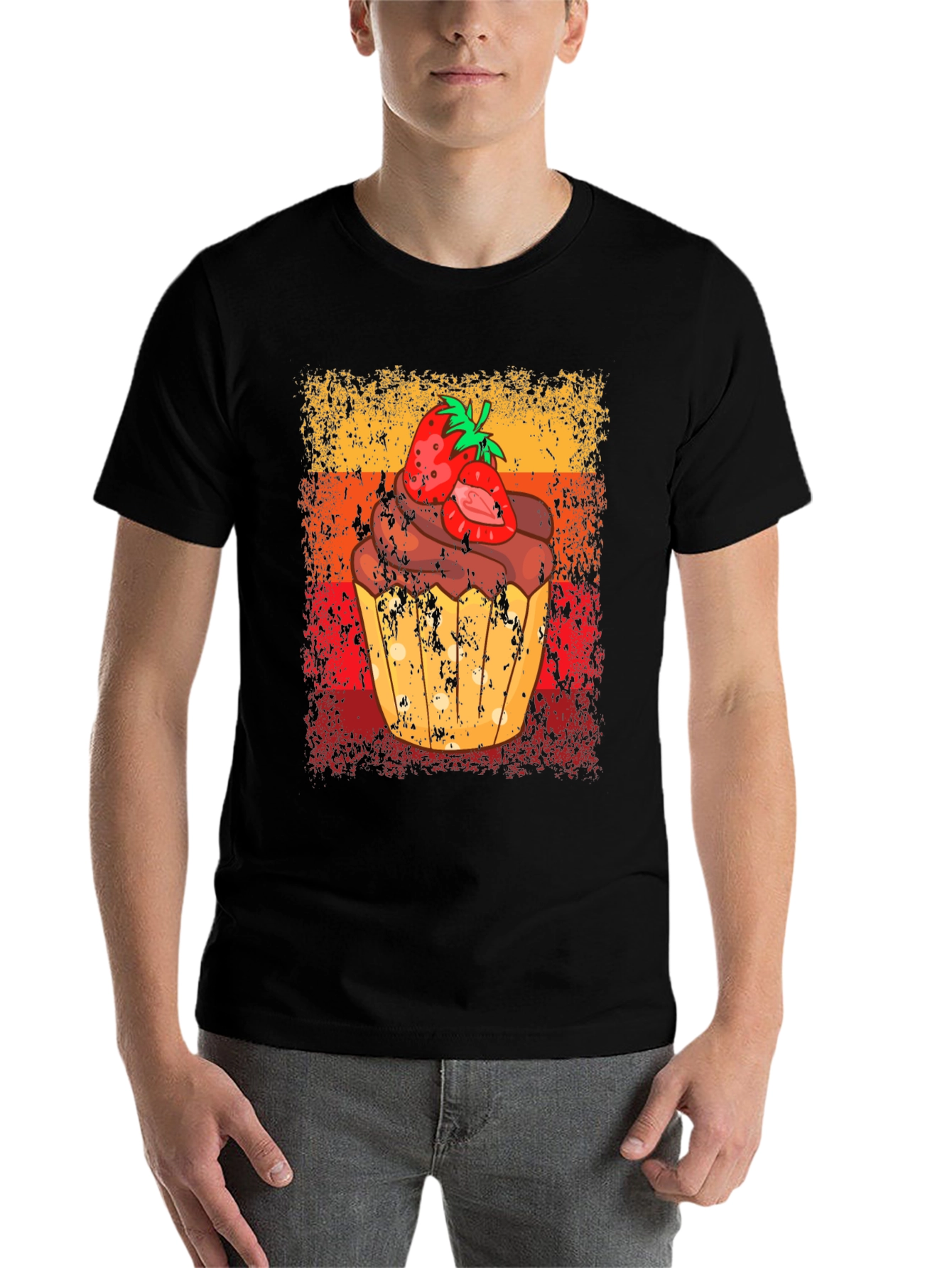 Black Strawberry Cupcake Graphic Tee - Sweet Treat Shirt view 7