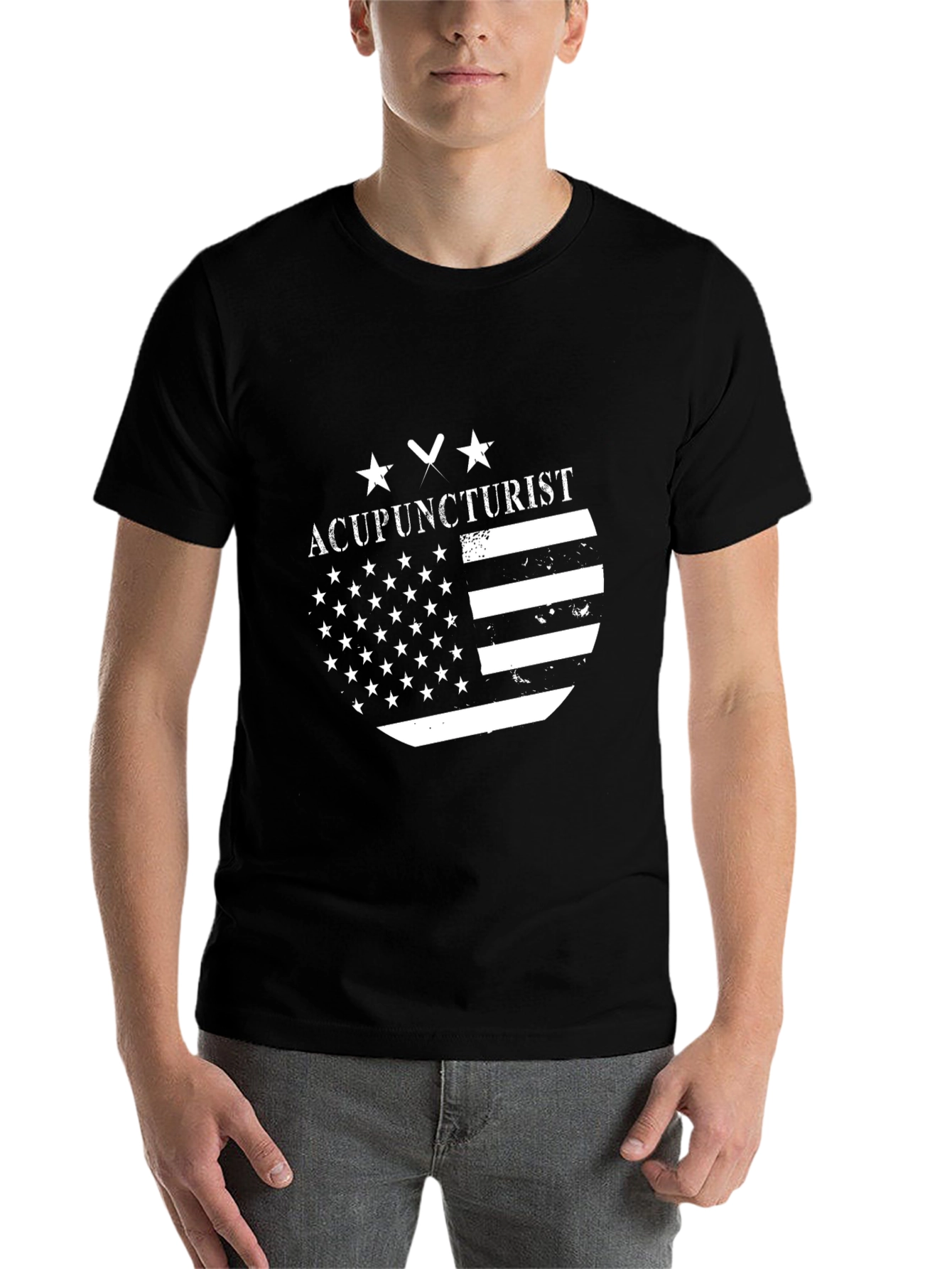Black Acupuncturist American Flag Black T-Shirt view 7
