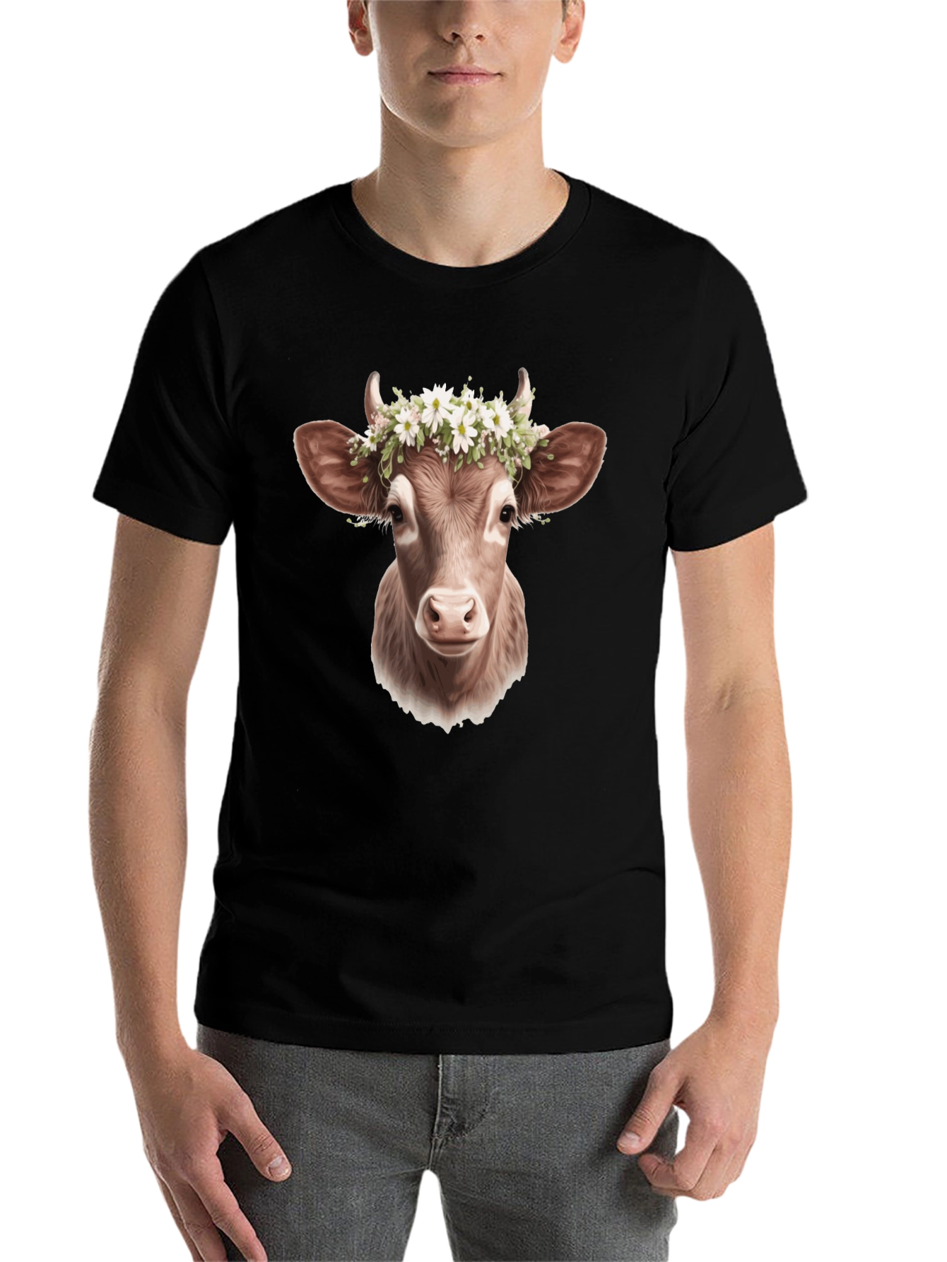 Black Cow with Flower Crown T-Shirt view 7