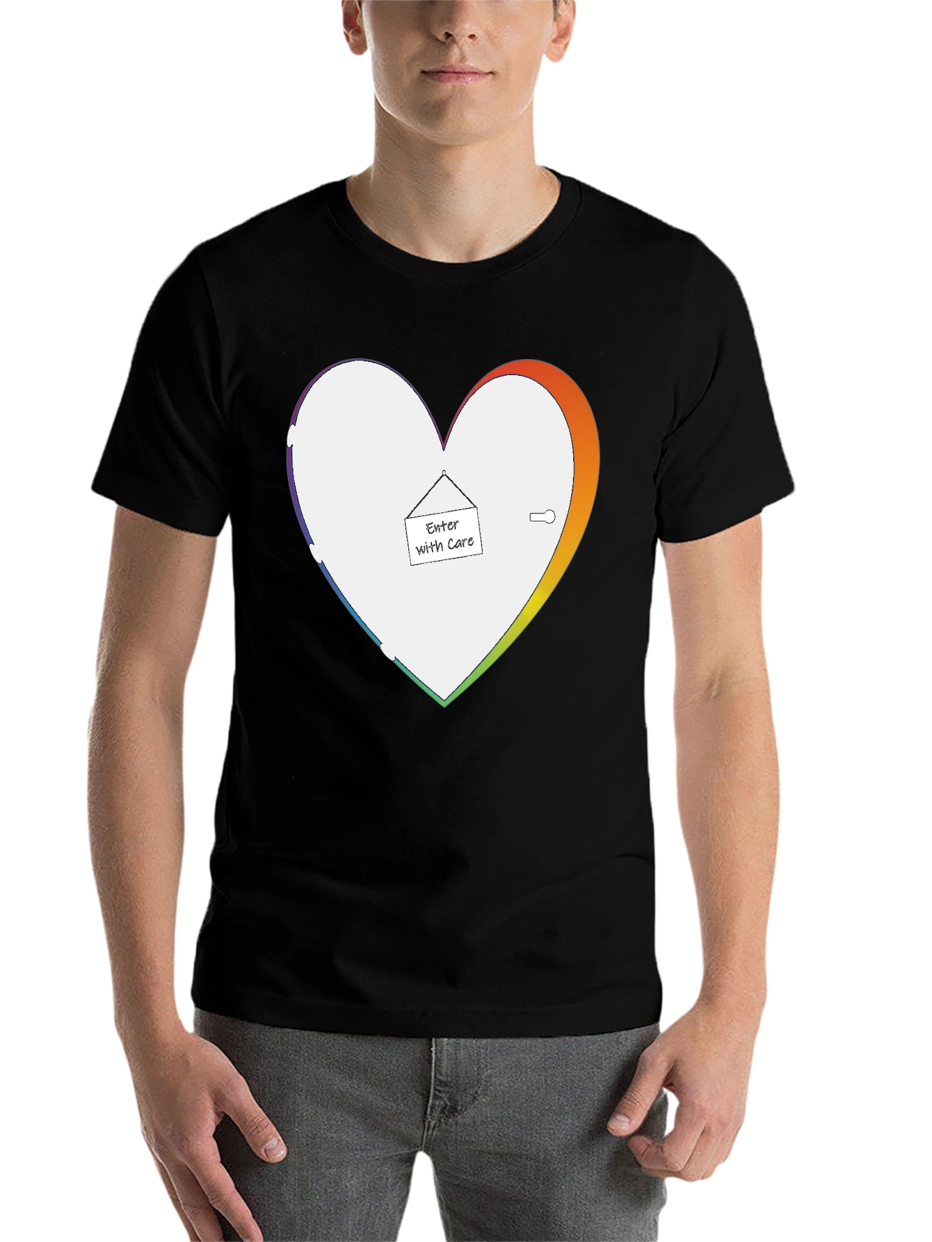 Enter With Care Rainbow Heart Graphic Tee - Black - 7