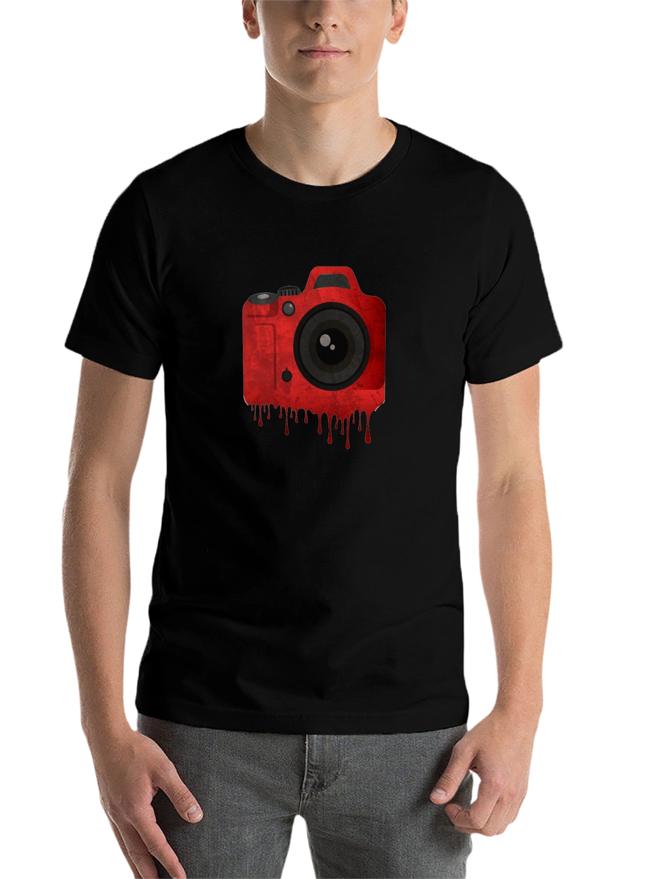 Black Red Camera Graphic Black T-Shirt view 7
