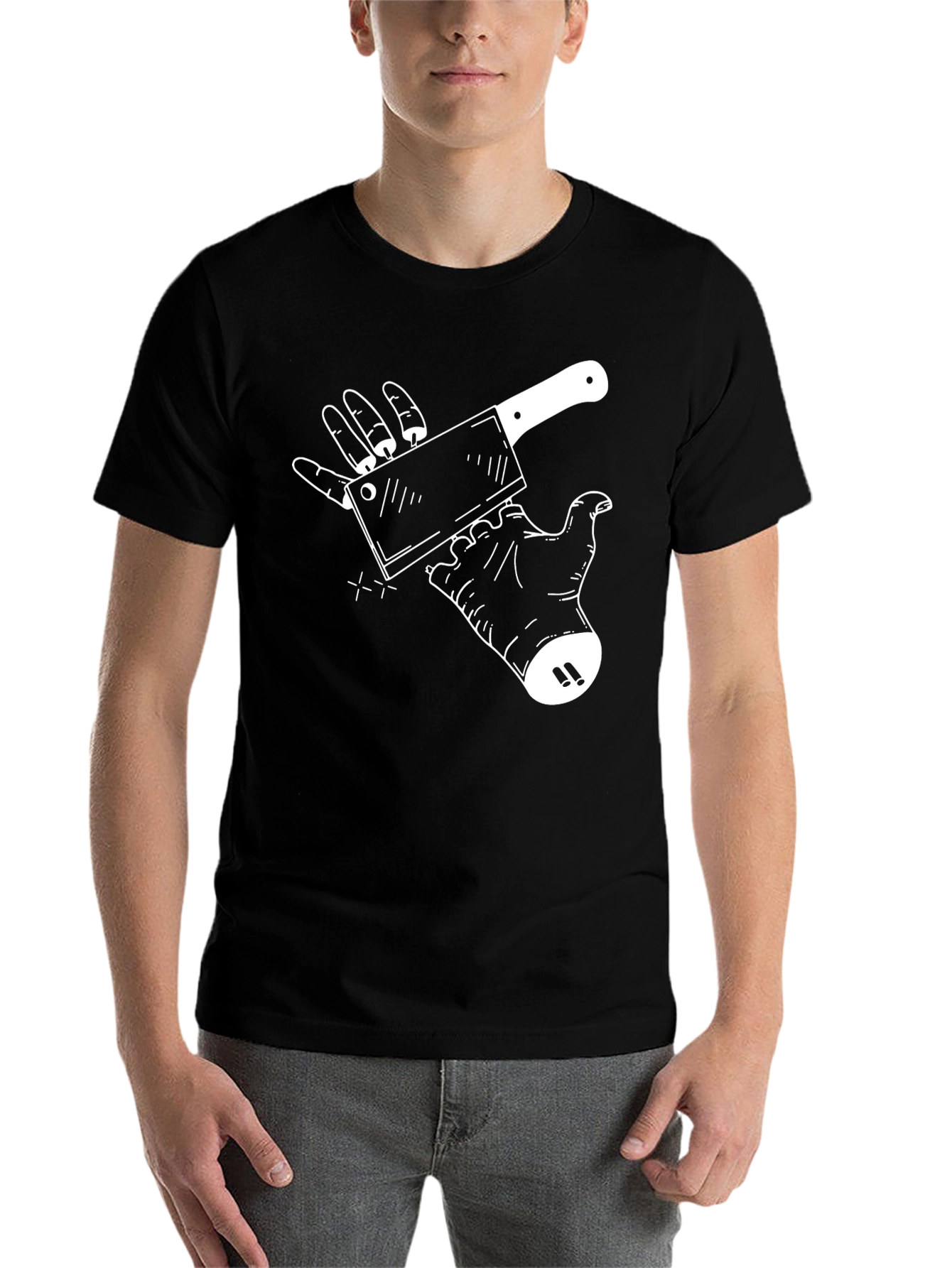 Black Butcher Humor T-Shirt: Cleaver and Hand Graphic Tee view 7