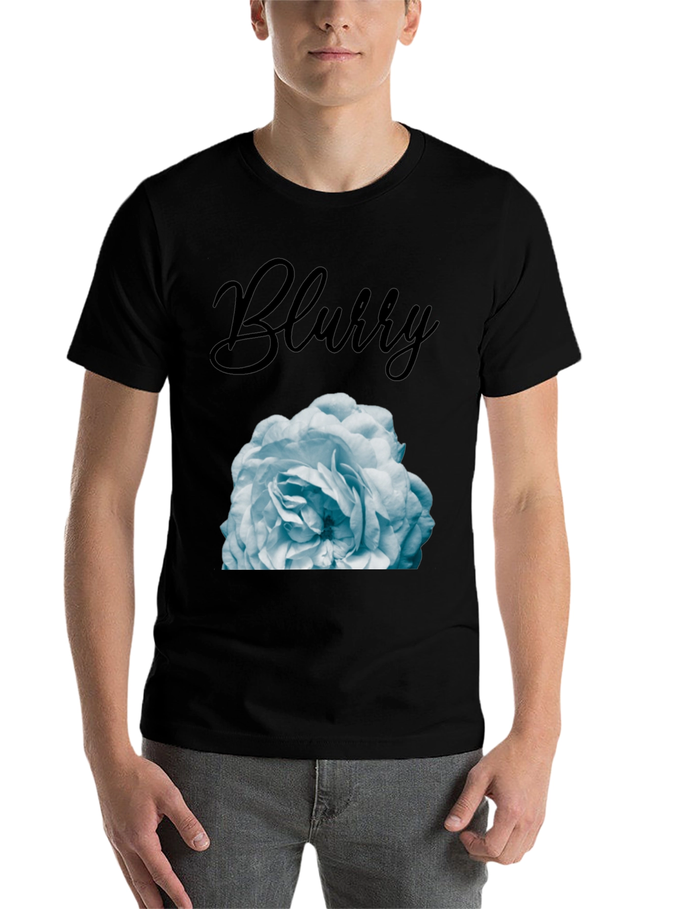 Black Blurry Rose Graphic T-Shirt - Stylish Men's Tee view 7