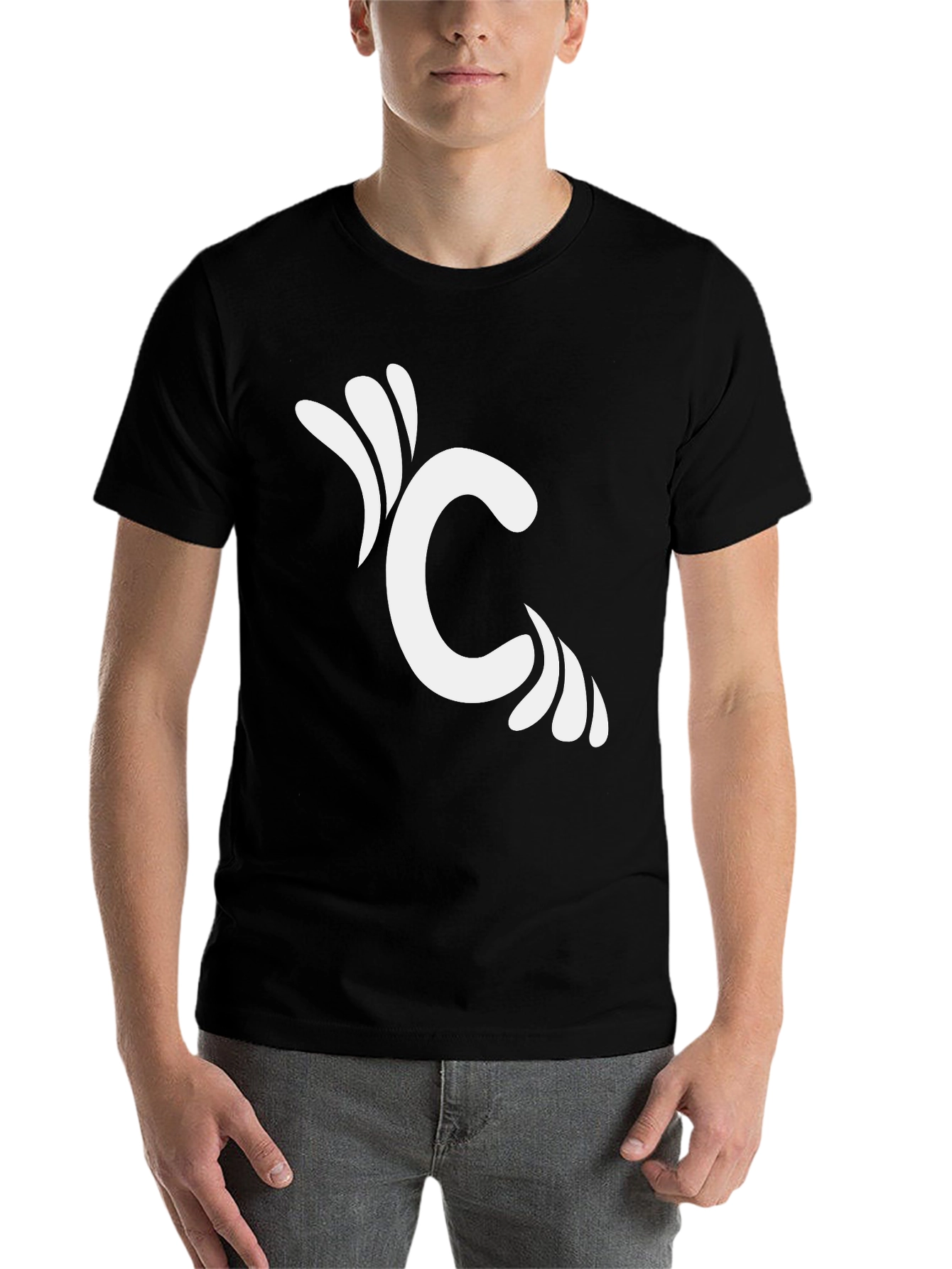 Black Black T-Shirt with Initial C Graphic Design view 7