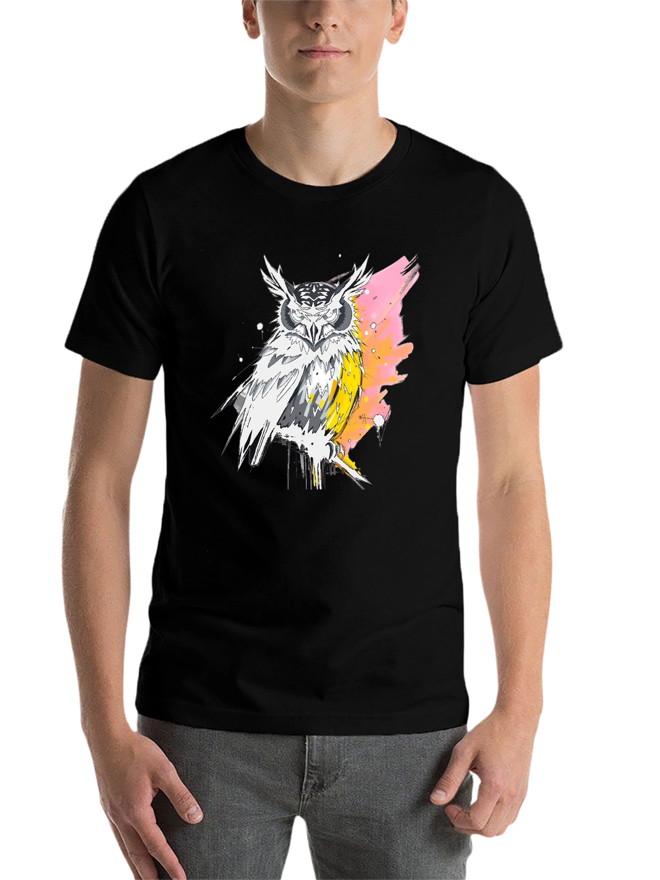 Black Owl Graphic Print Black T-Shirt for Men view 7