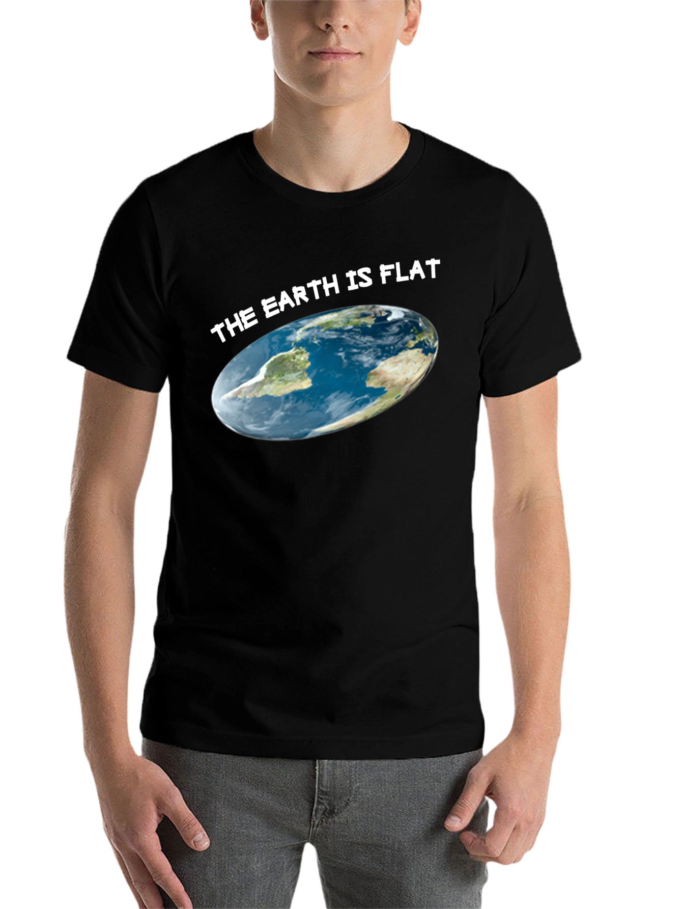 Black Flat Earth T-Shirt: Novelty Graphic Tee view 7