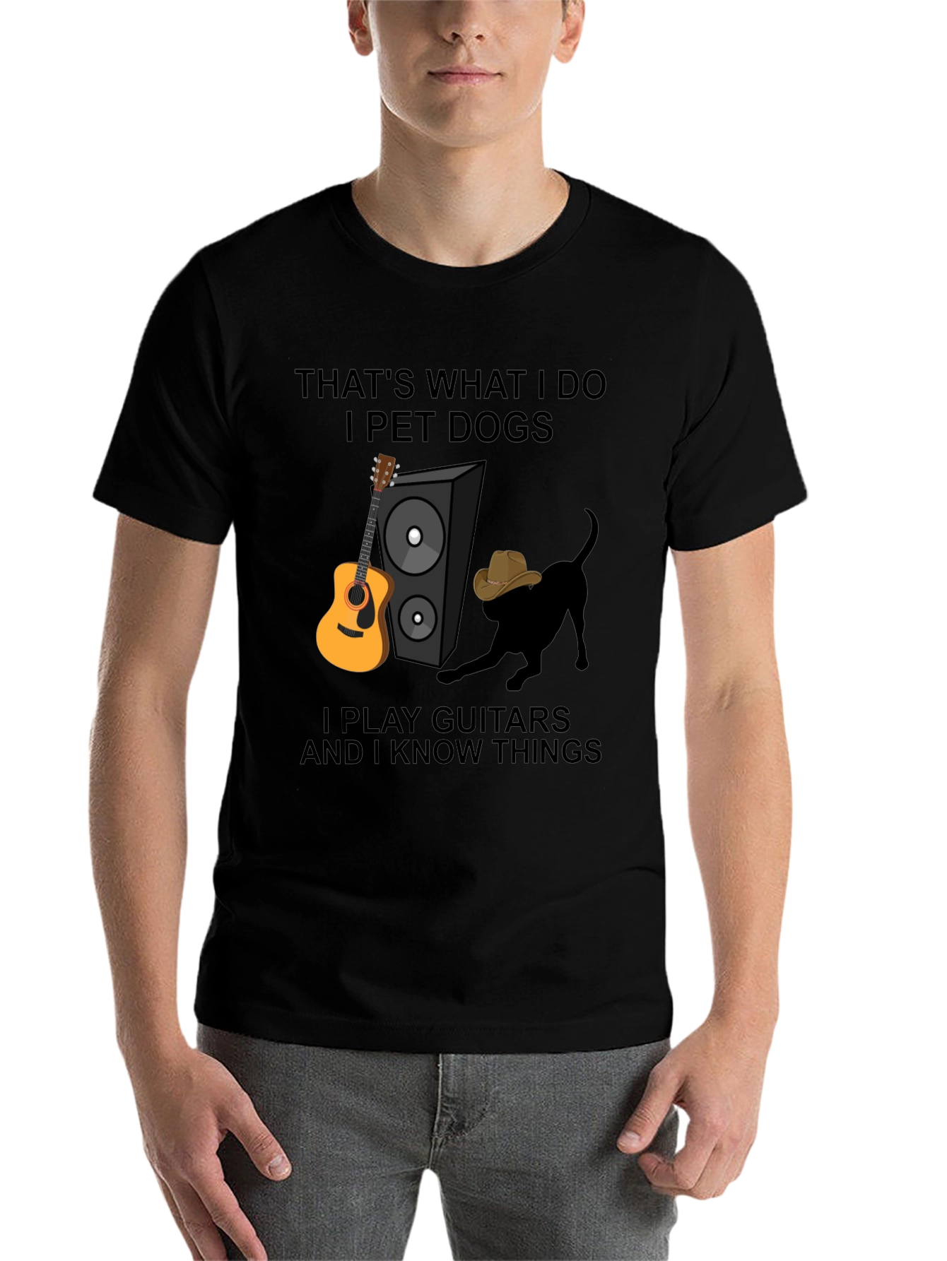 Black Dog Petting Guitar Player T-Shirt view 7