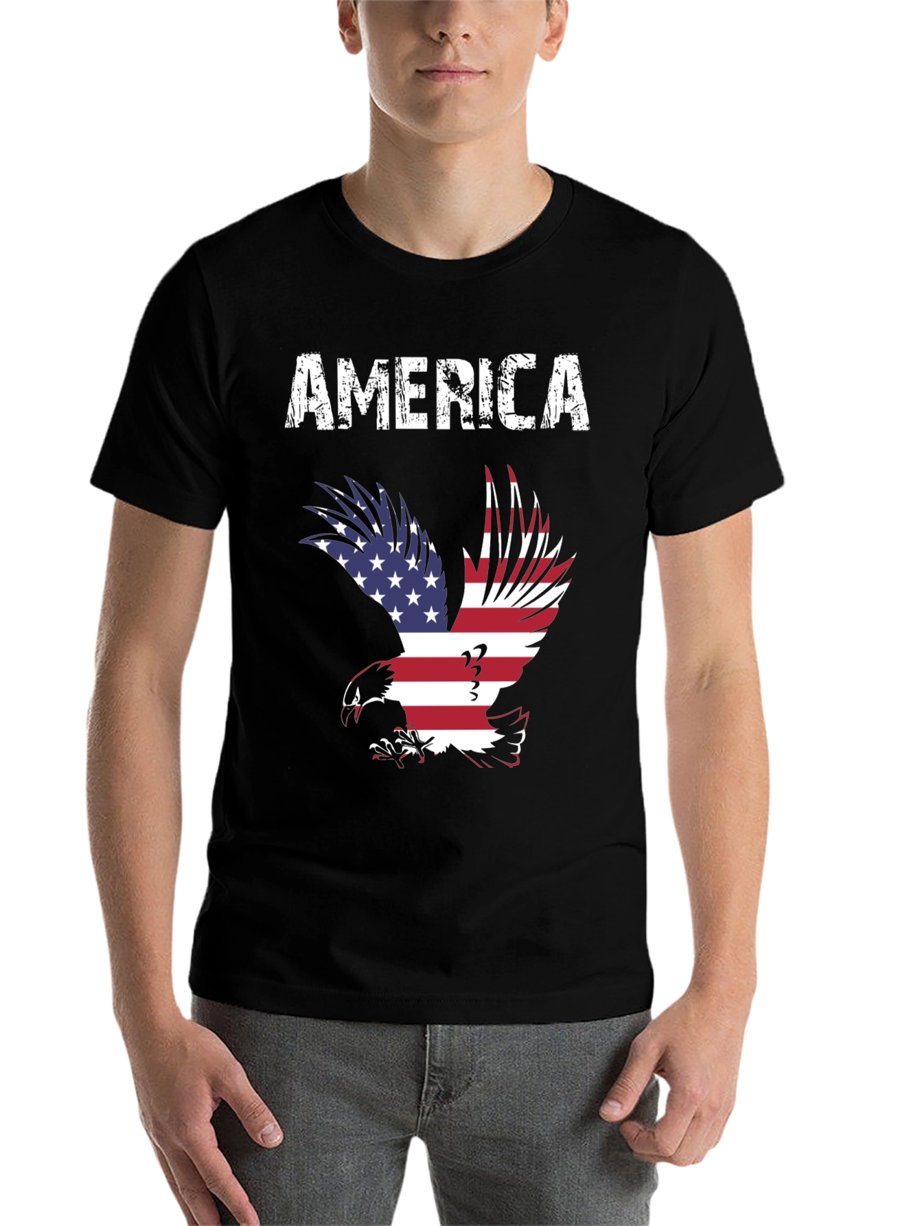 Black America Eagle Graphic Tee - Patriotic USA Flag T-Shirt view 7