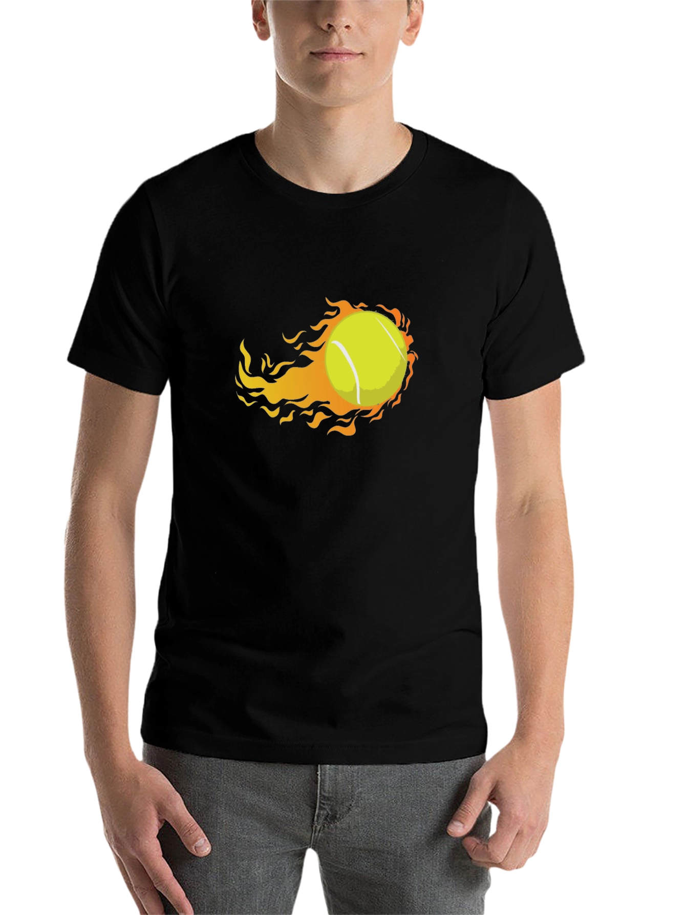 Black Flaming Tennis Ball Graphic Tee - Unique Design view 7