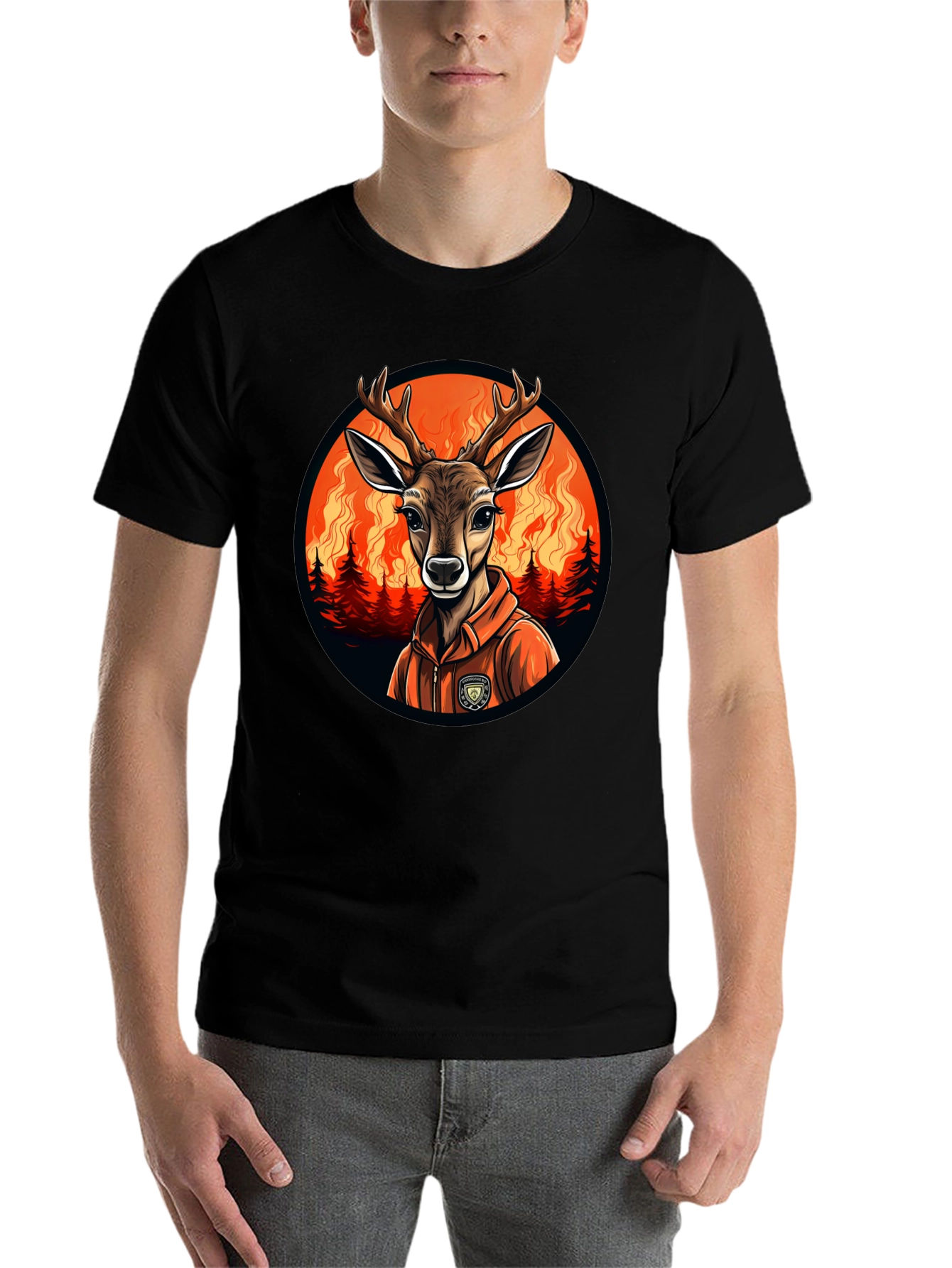 Black Deer Wildfire T-Shirt - Unique Graphic Tee view 7